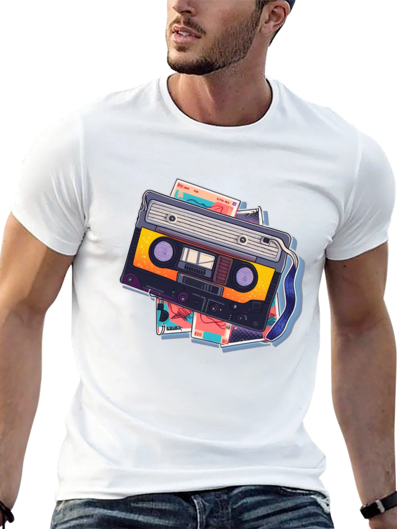 Retro Cassette Graphic T-Shirt - Black