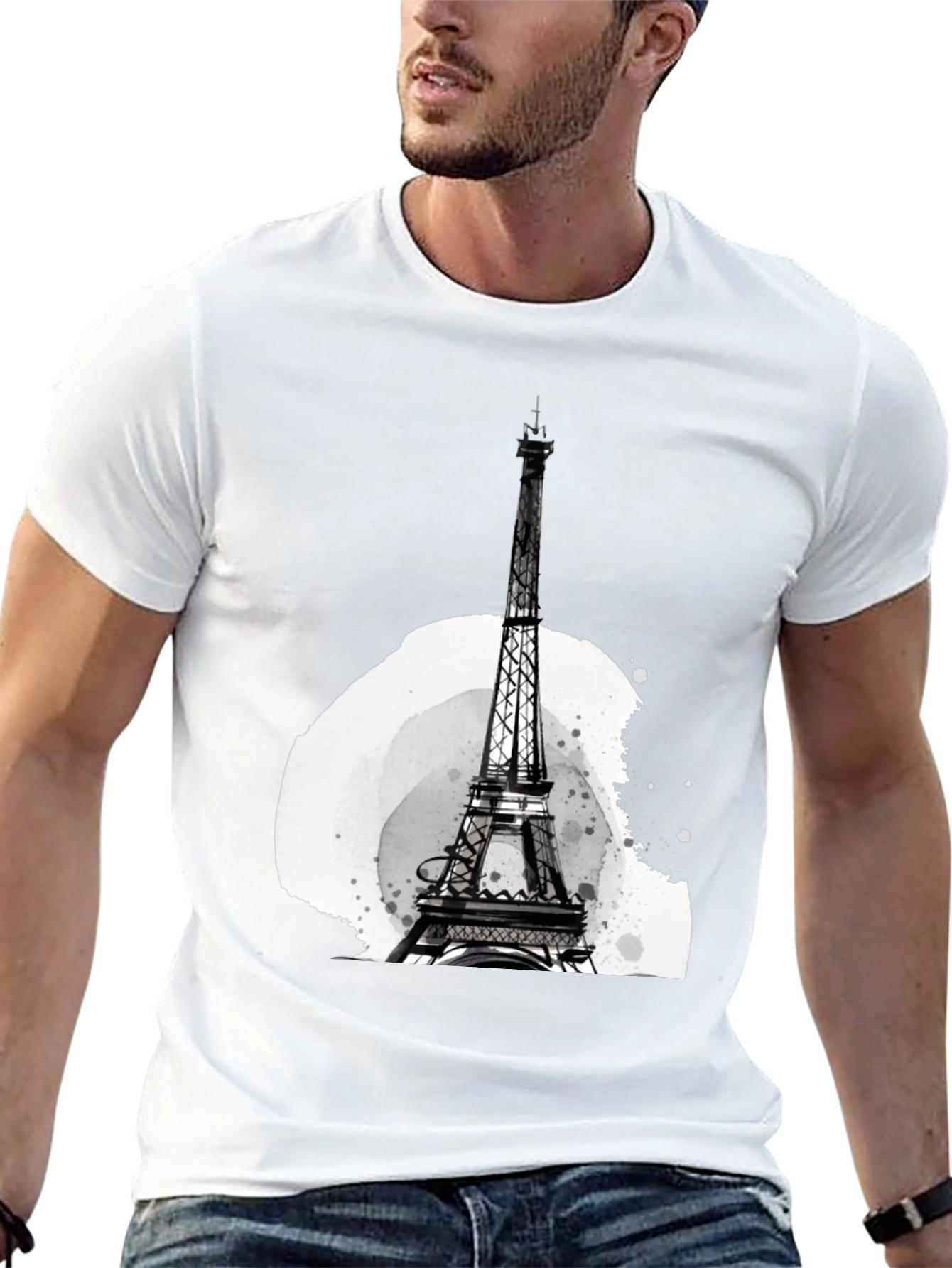 Eiffel Tower Graphic Tee - Stylish Mens Black T-Shirt