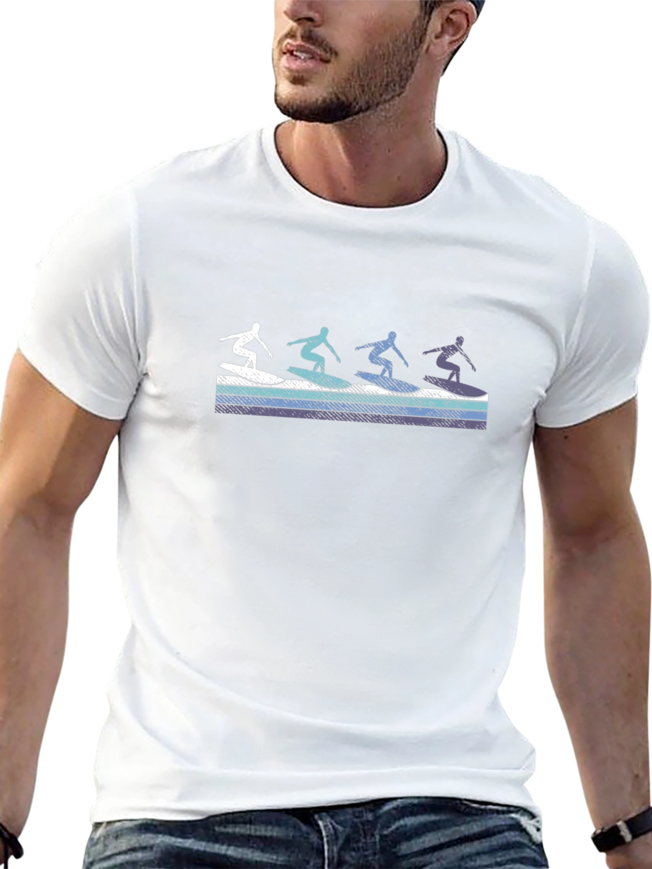 Retro Surfer Graphic Tee - Black Cotton T-Shirt