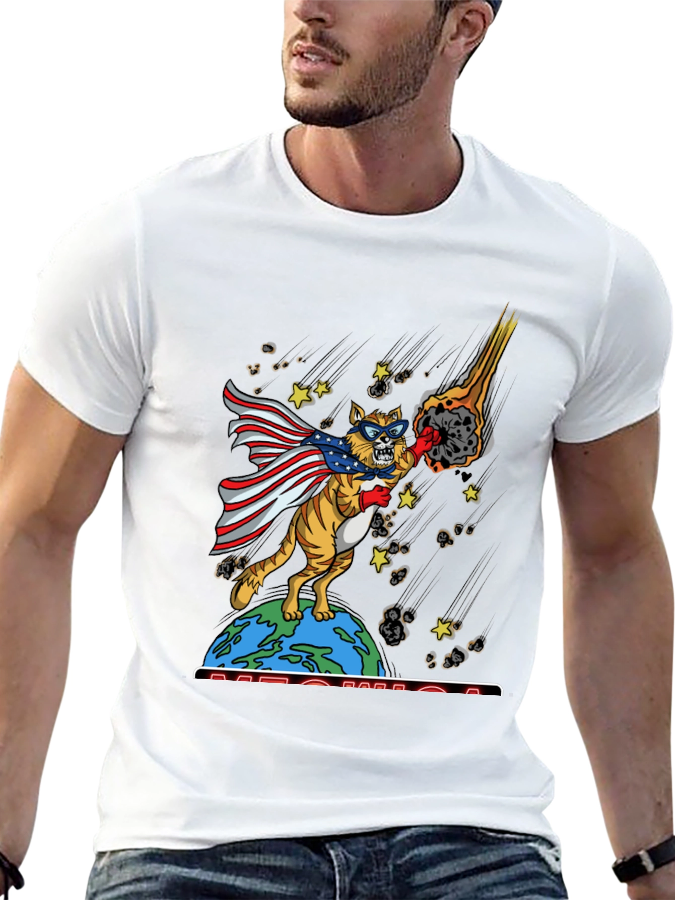 Patriotic Superhero Cat Graphic T-Shirt