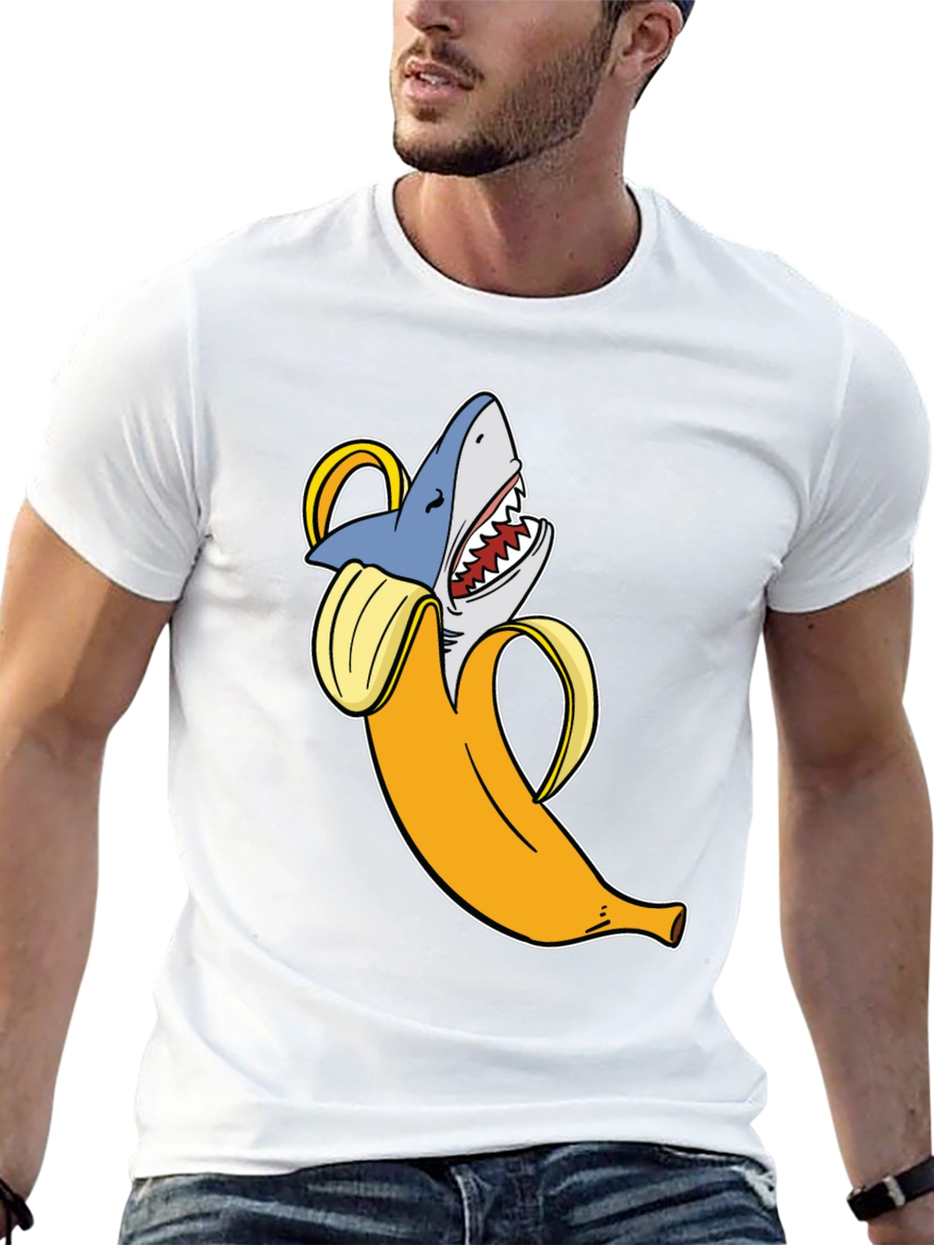 Banana Shark Graphic T-Shirt - Novelty Humor Tee
