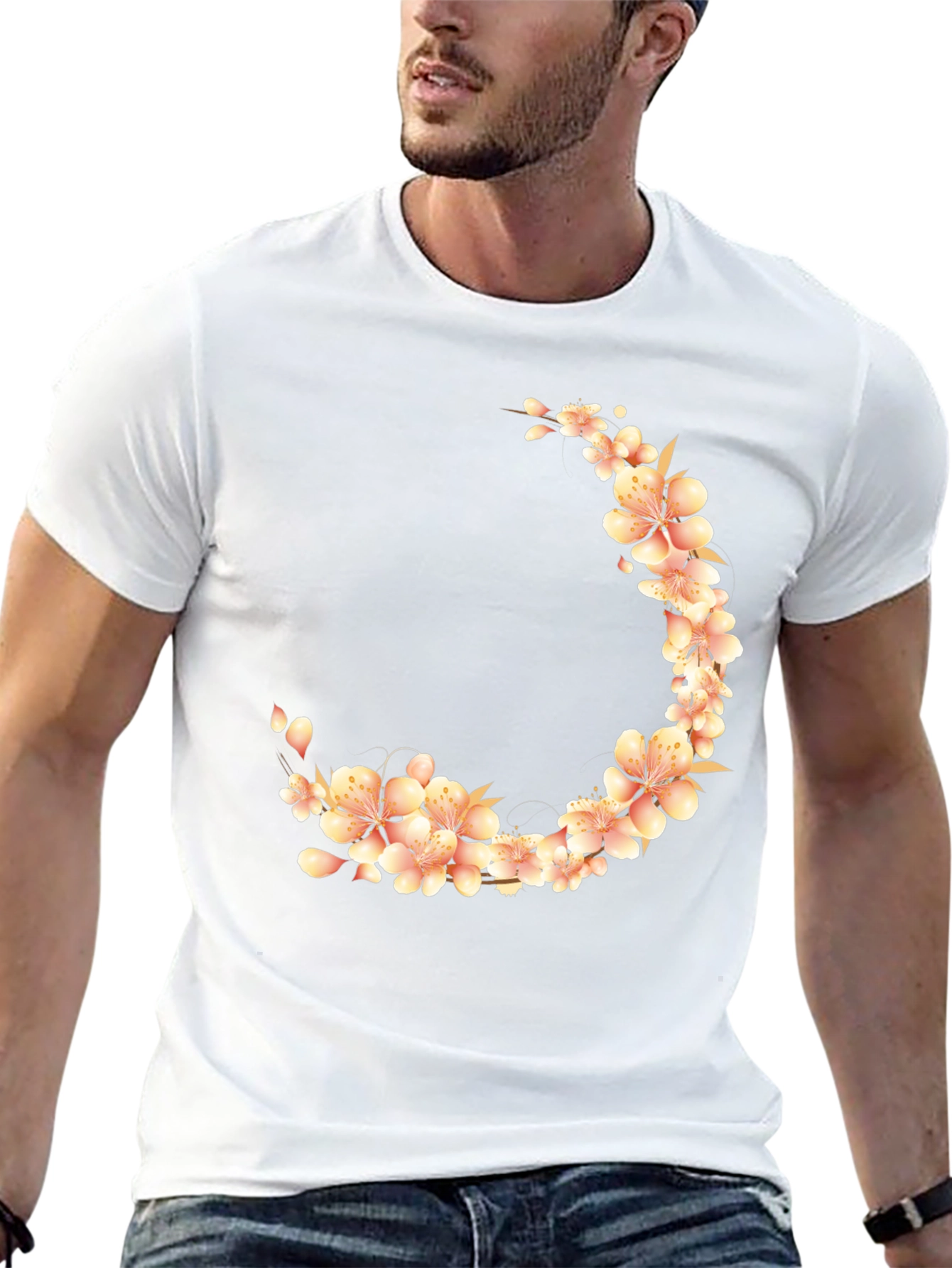 Floral Crescent Black T-Shirt