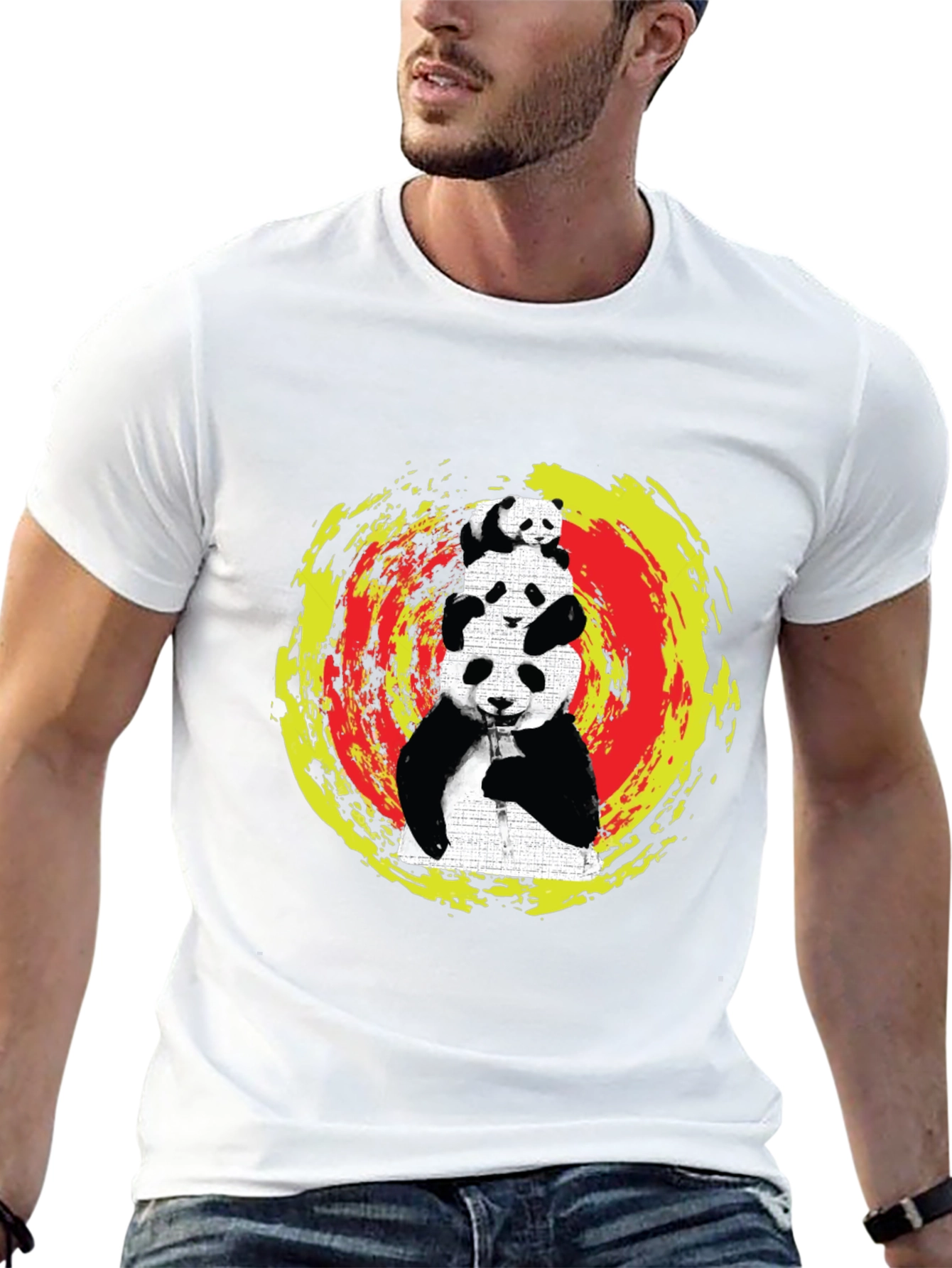 Stacked Panda Graphic Tee - Black Cotton Blend