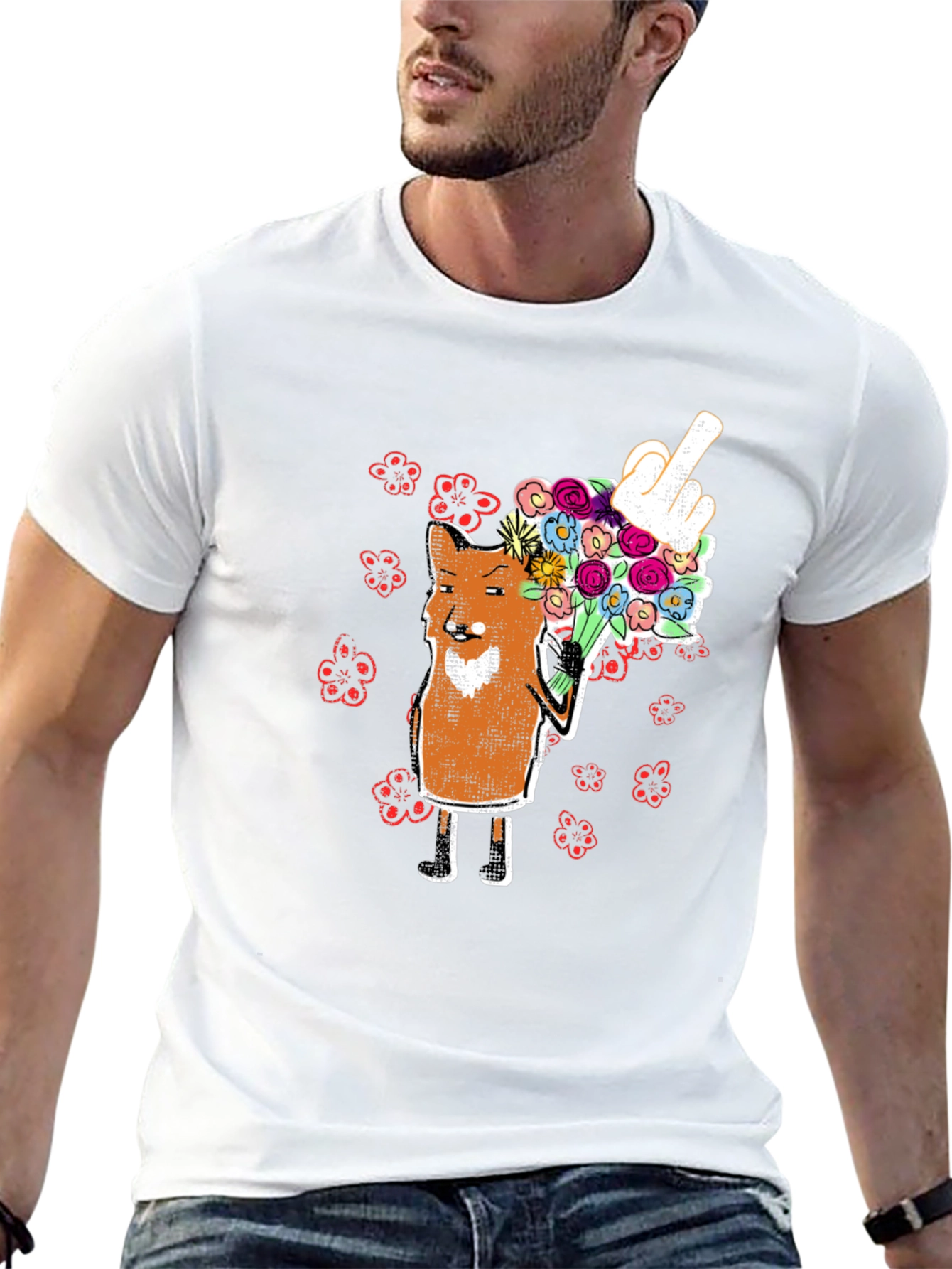 Fox with Flowers & Rude Gesture T-Shirt