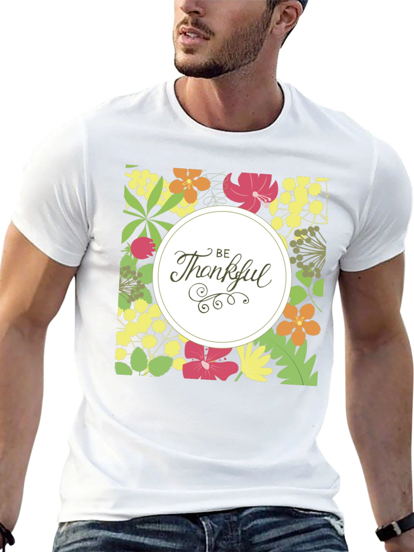 Floral Be Thankful Graphic Print T-Shirt