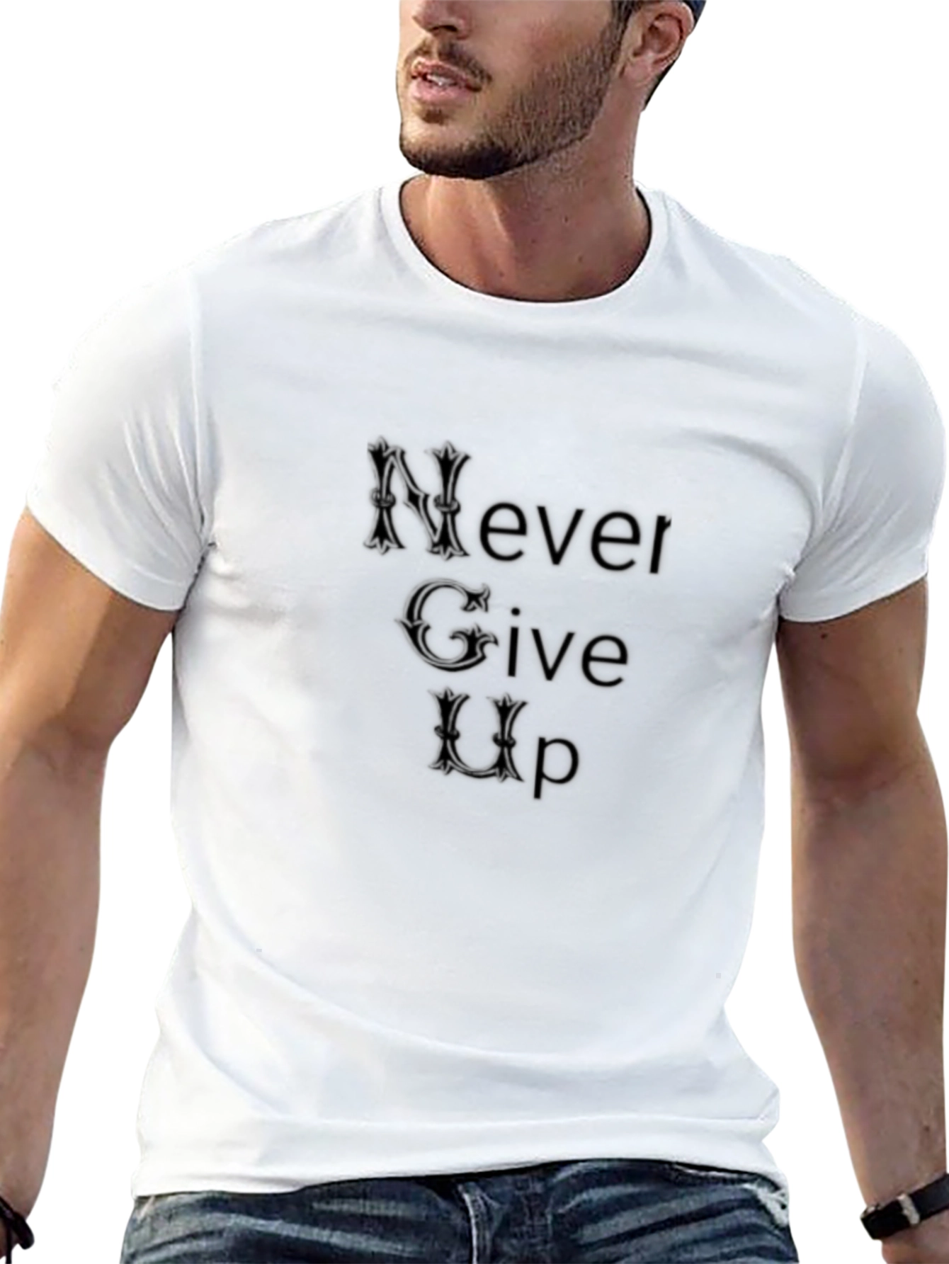 Never Give Up Stylish Black Tee