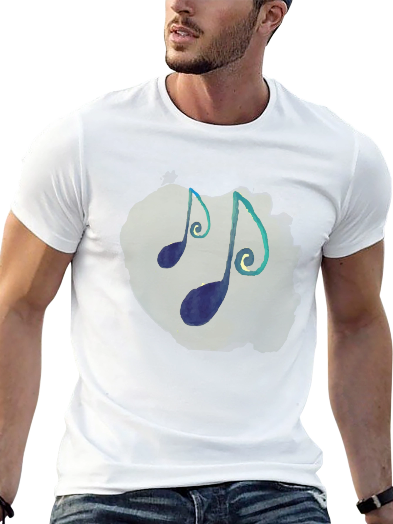 Musical Notes T-Shirt - Black Crew Neck