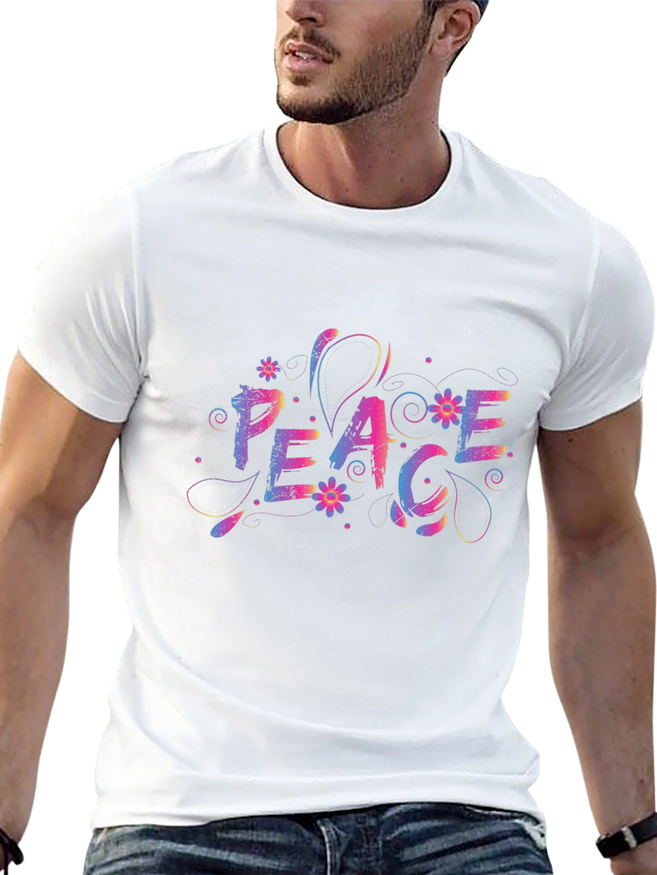 Peace Floral Graphic Tee - Mens Black T-Shirt