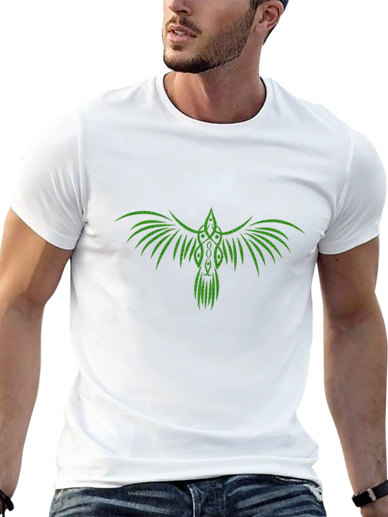 Green Raven Graphic Black T-Shirt