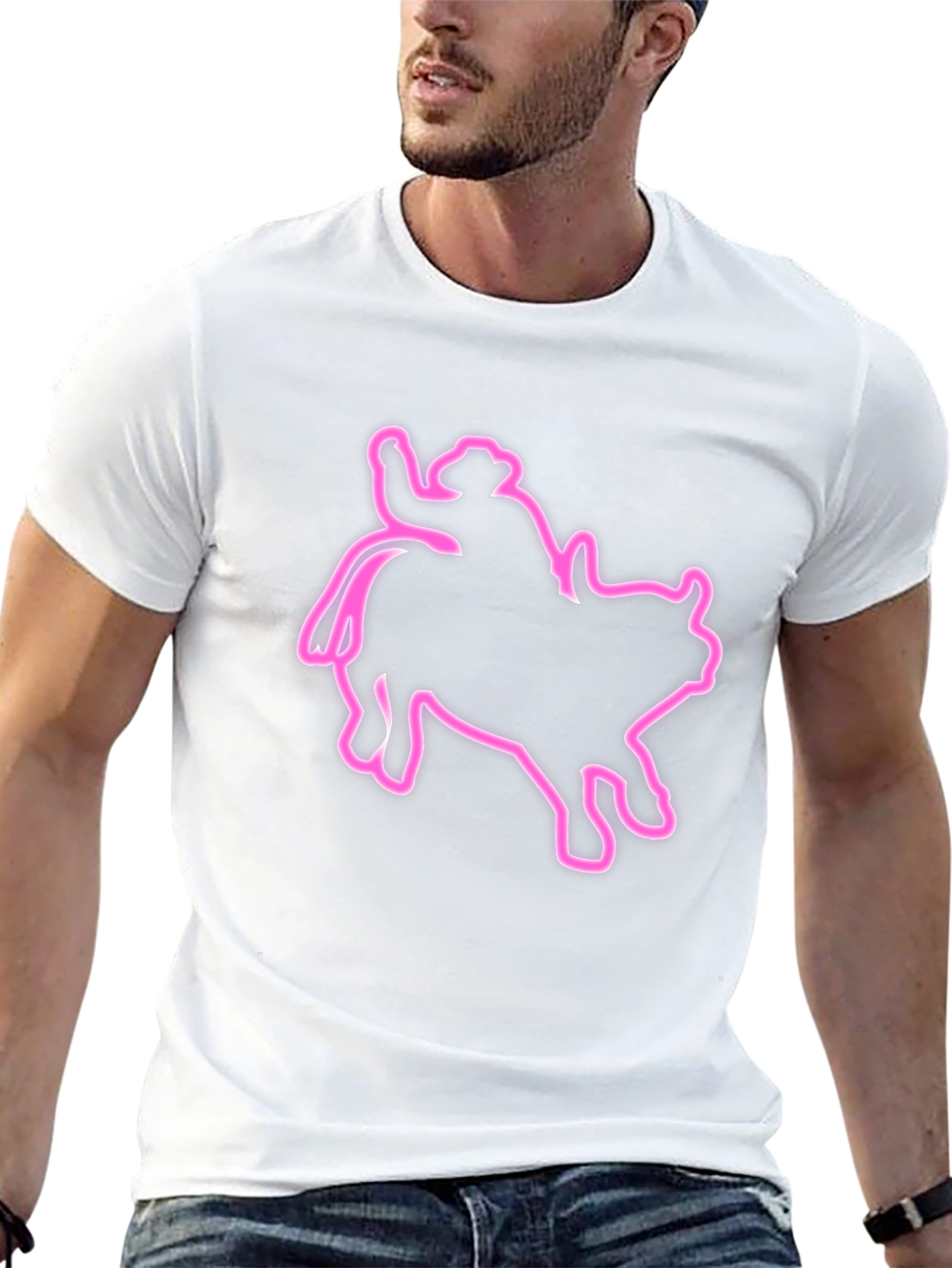 Cowboy Riding Bull Outline Graphic T-Shirt
