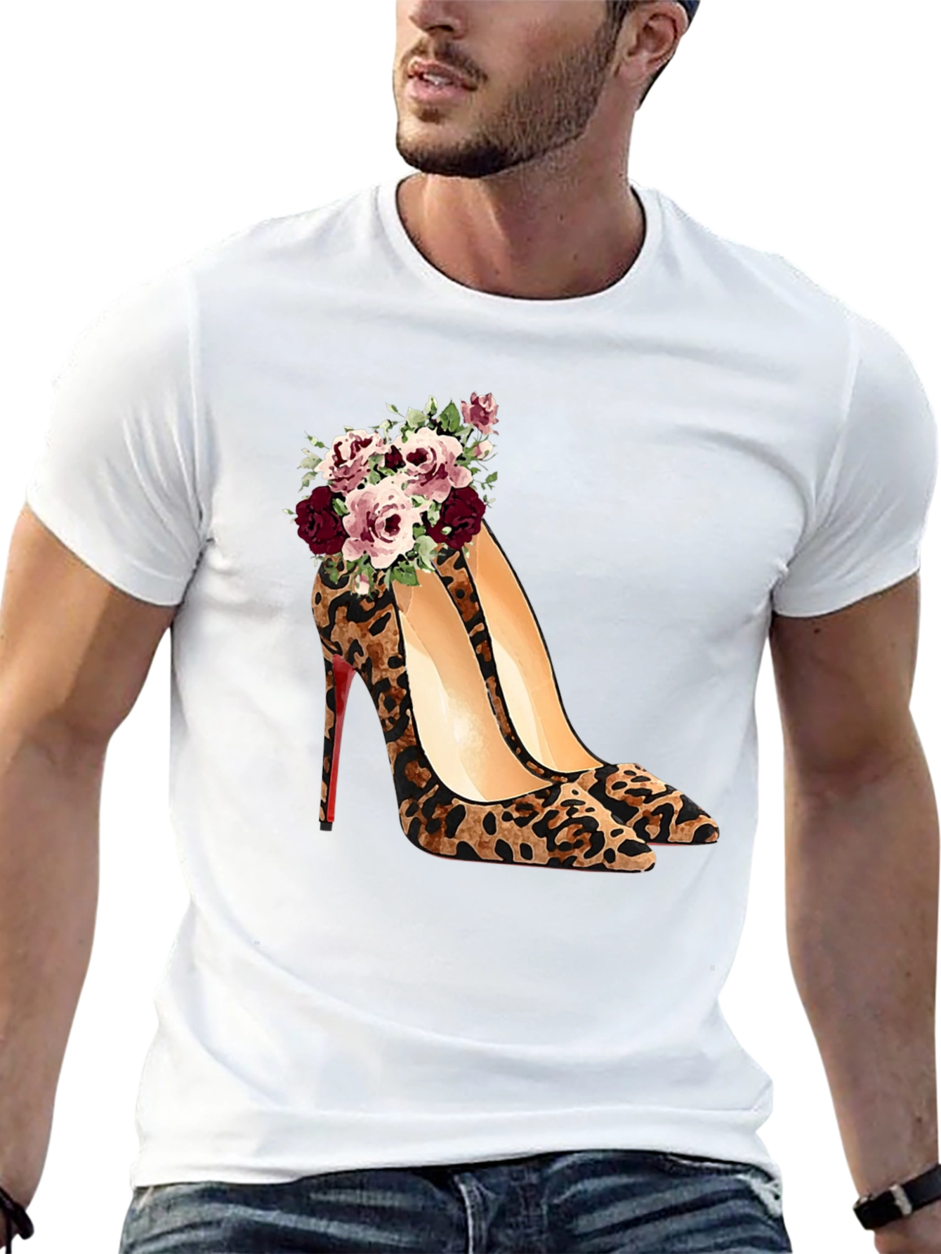 Leopard Print Heel & Rose T-Shirt