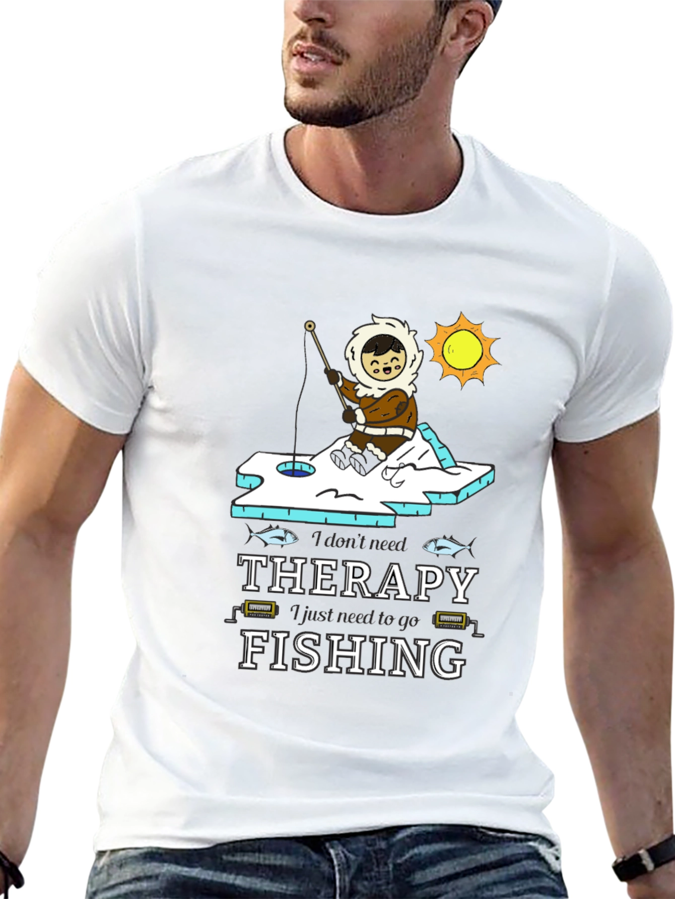 Fishing Therapy T-Shirt - Black Crew Neck Tee