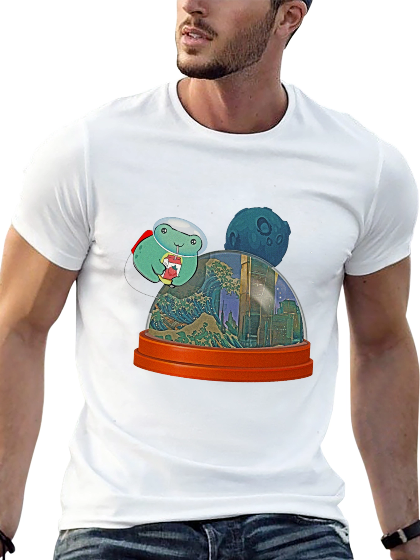 Astronaut Turtle in City Snow Globe Mens Black T-Shirt