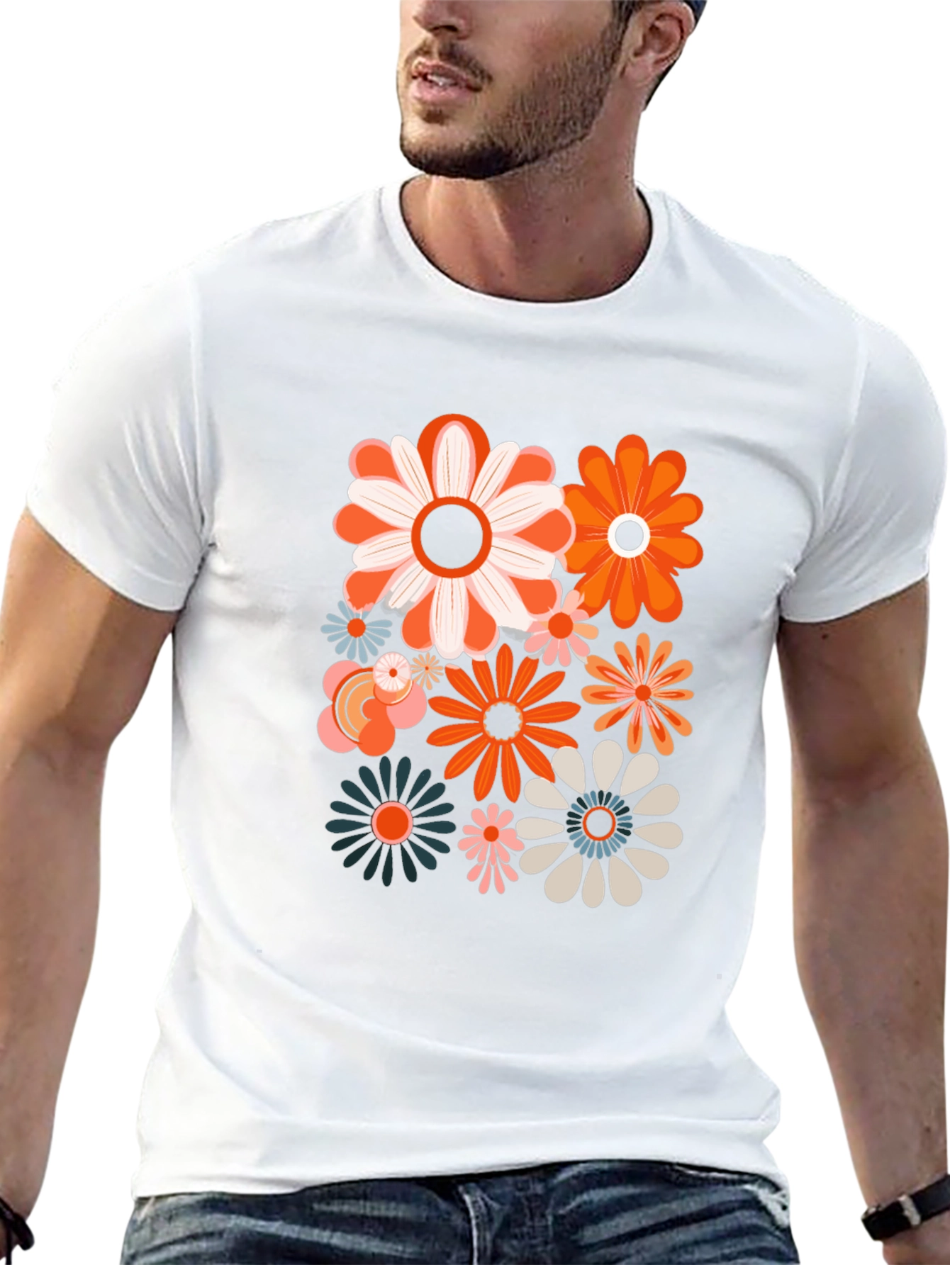 Retro Flower Power Graphic Tee - Black Unisex Shirt