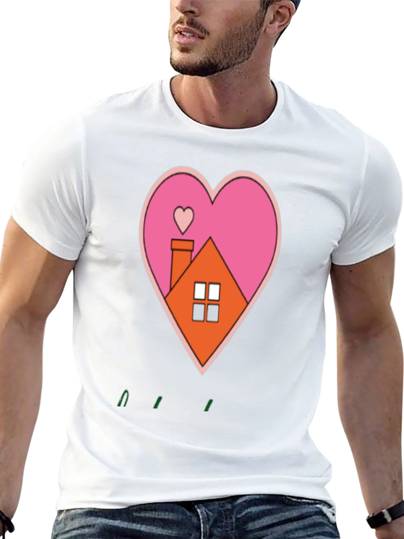 Heart House Graphic Tee - Black Casual T-Shirt