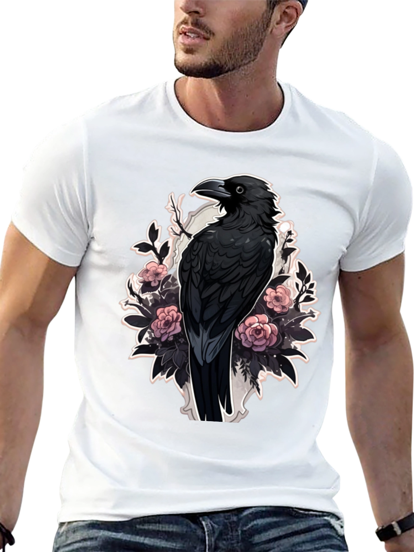 Raven & Roses Graphic Tee - Dark Aesthetic Style