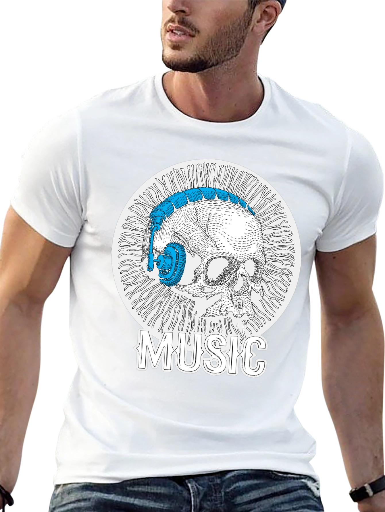 Skull Music Headphones T-Shirt - Cool Graphic Tee