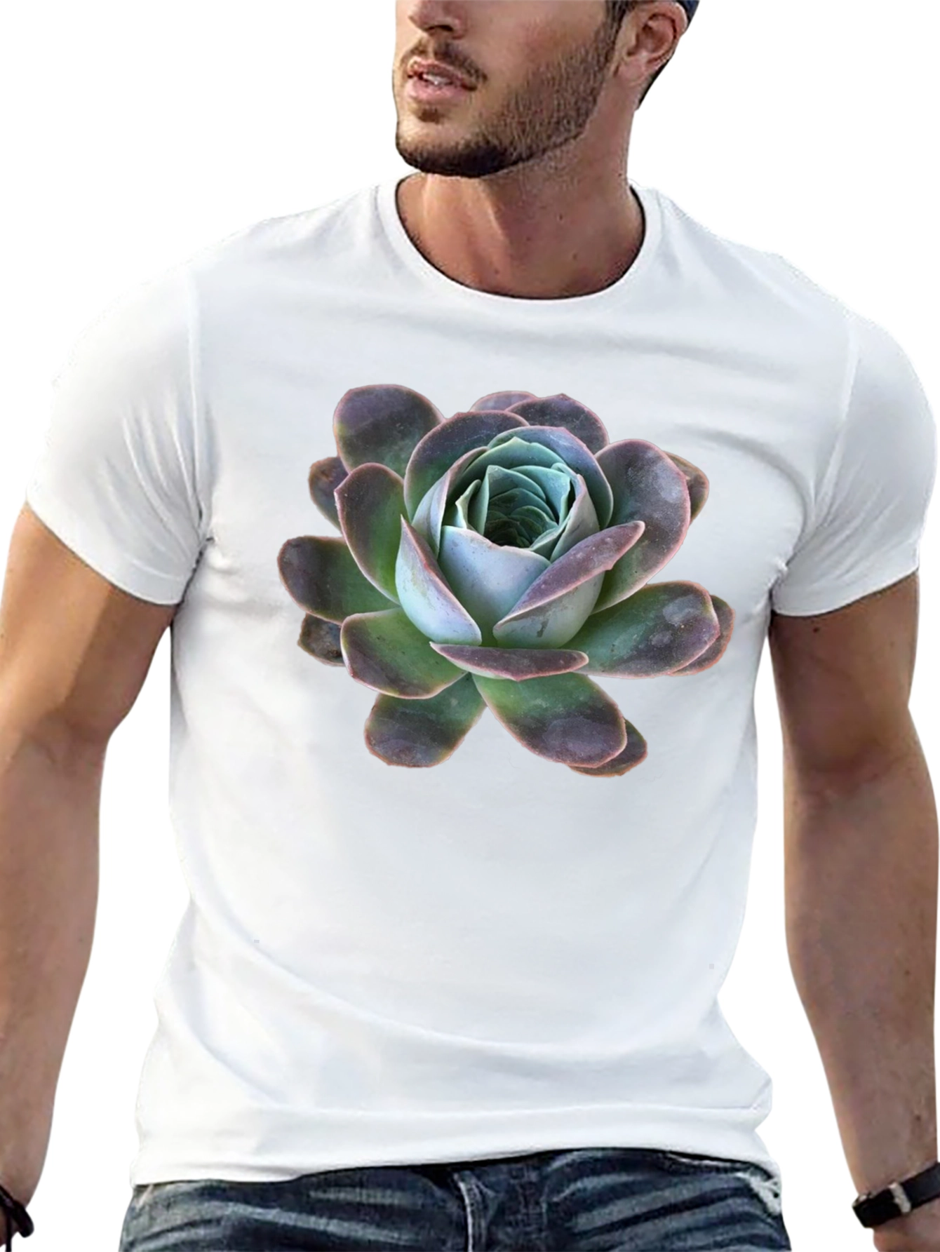 Black T-Shirt with Succulent Graphic