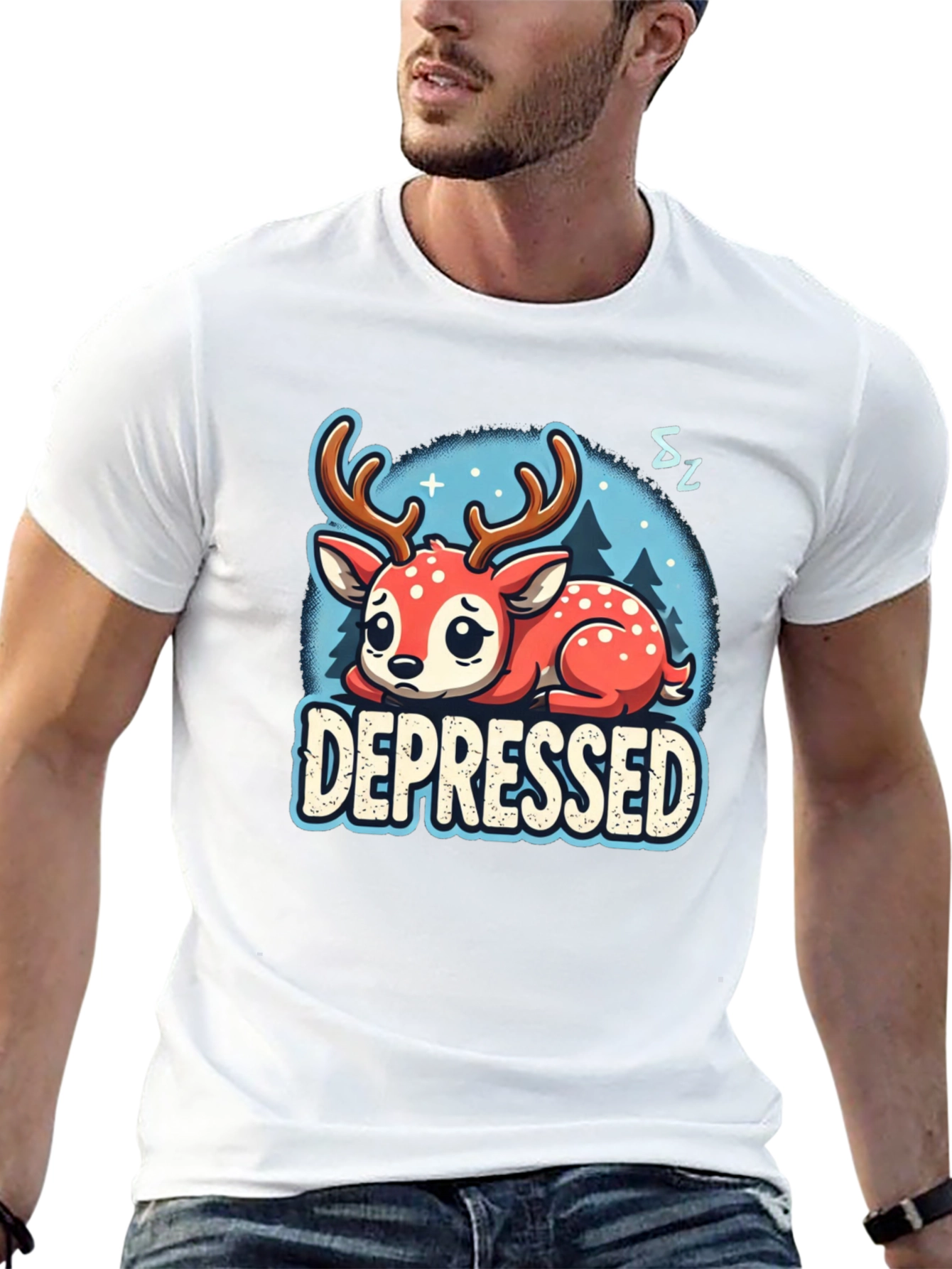 Depressed Deer Graphic Tee - Cute Animal Shirt