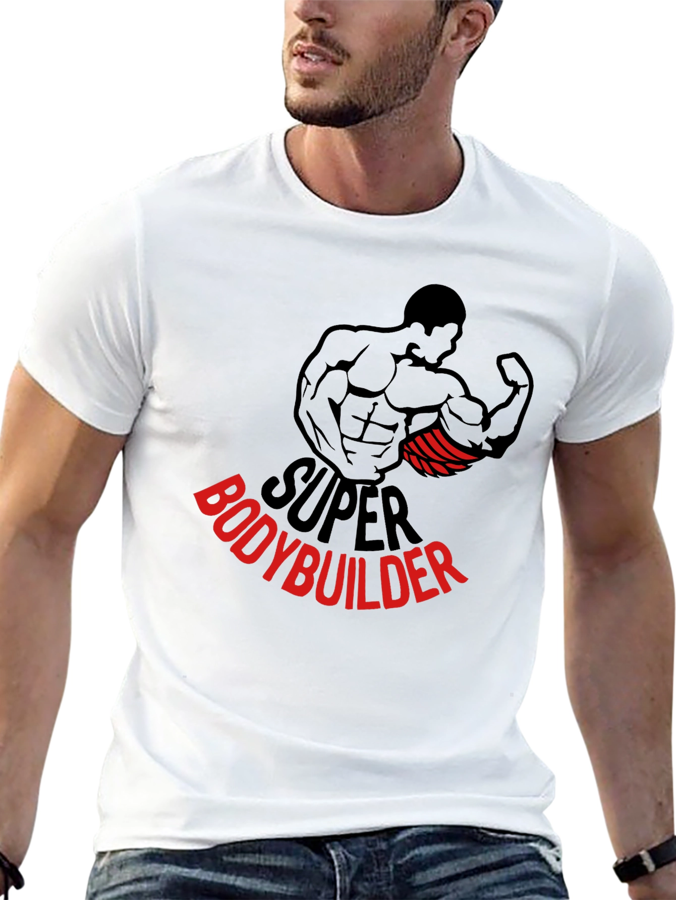 Super Bodybuilder Graphic Tee - Black Cotton T-Shirt