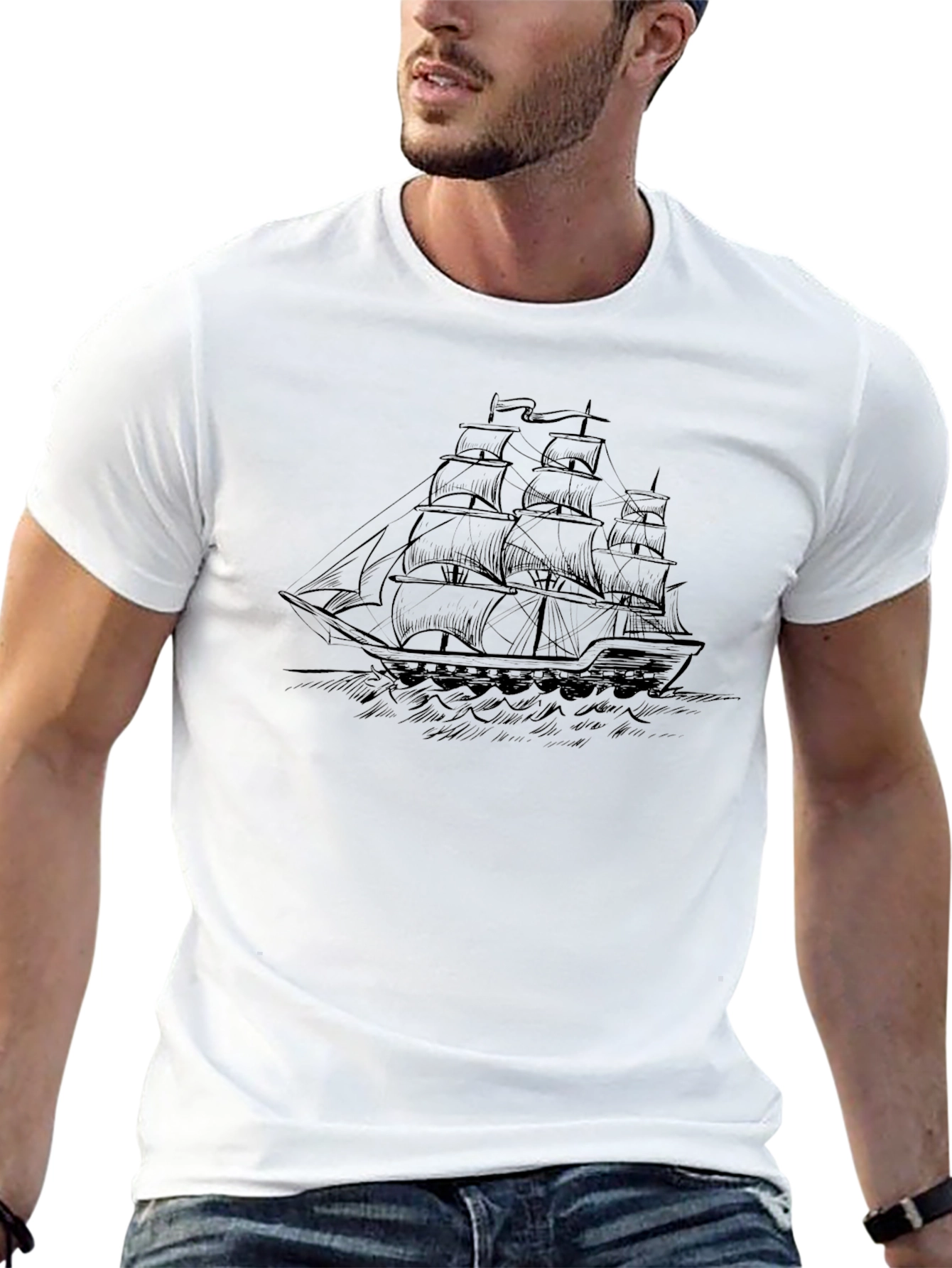 Black Ship Graphic Tee - Nautical Style