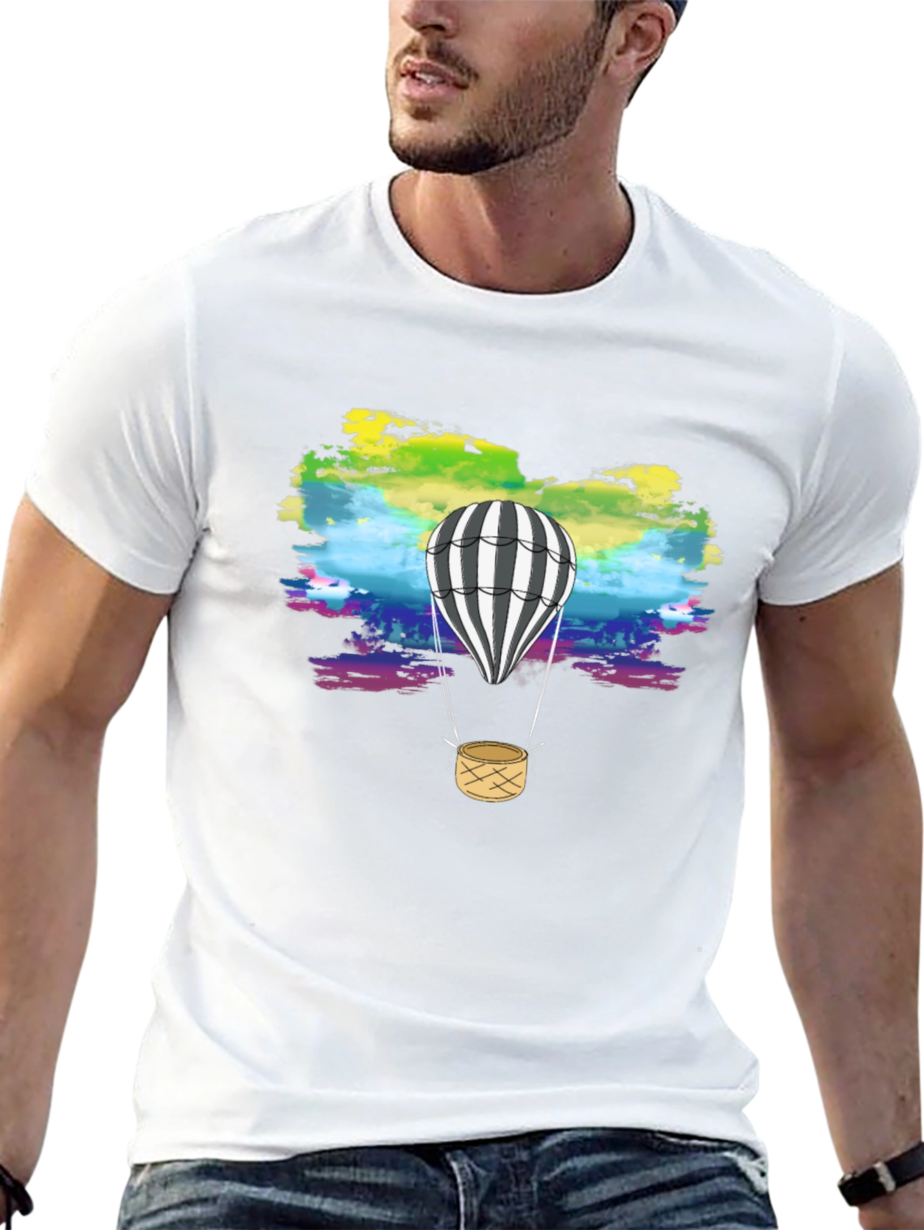 Rainbow Sky Hot Air Balloon Graphic Tee