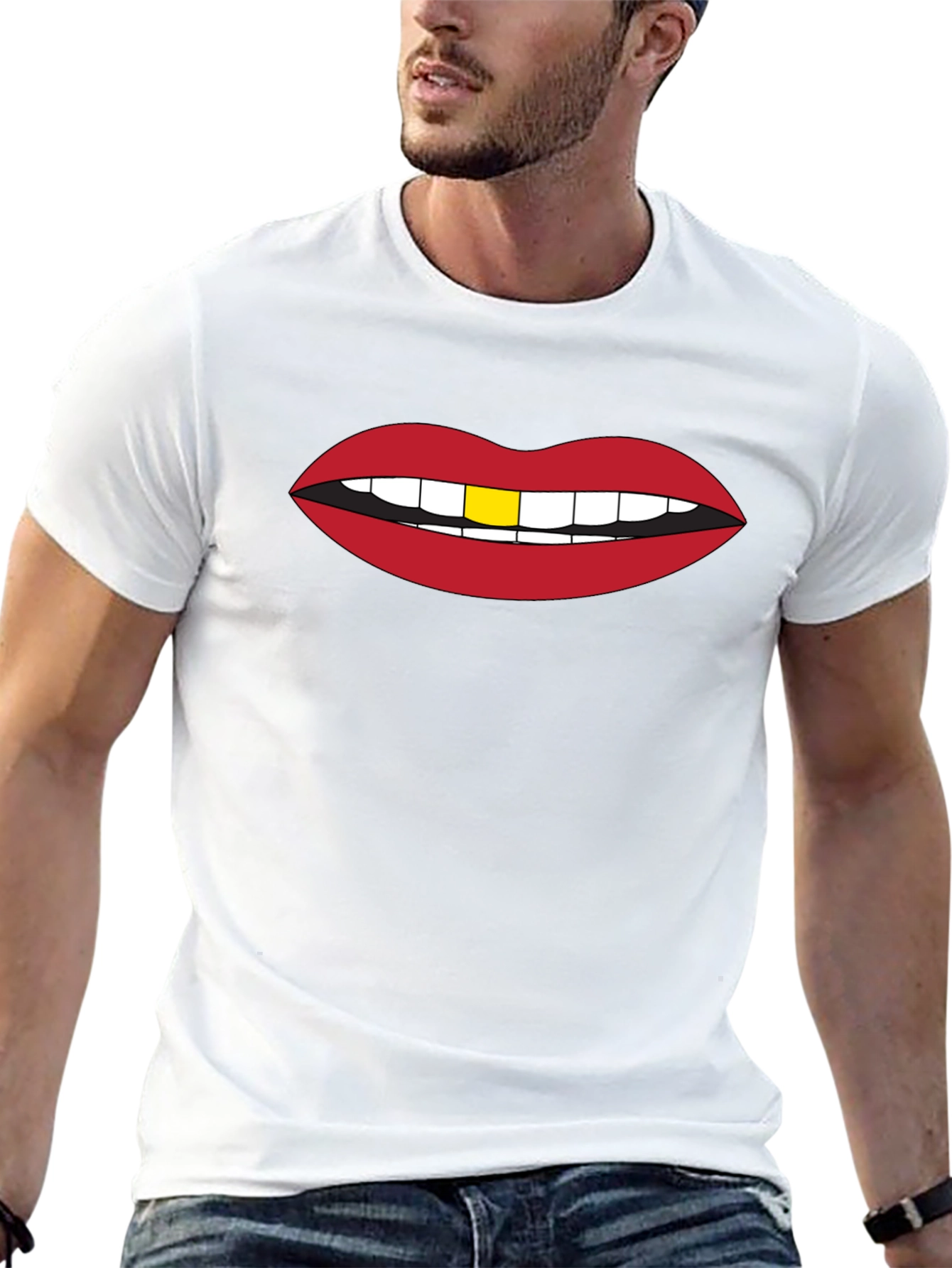 Red Lips Gold Tooth Graphic Black Tee