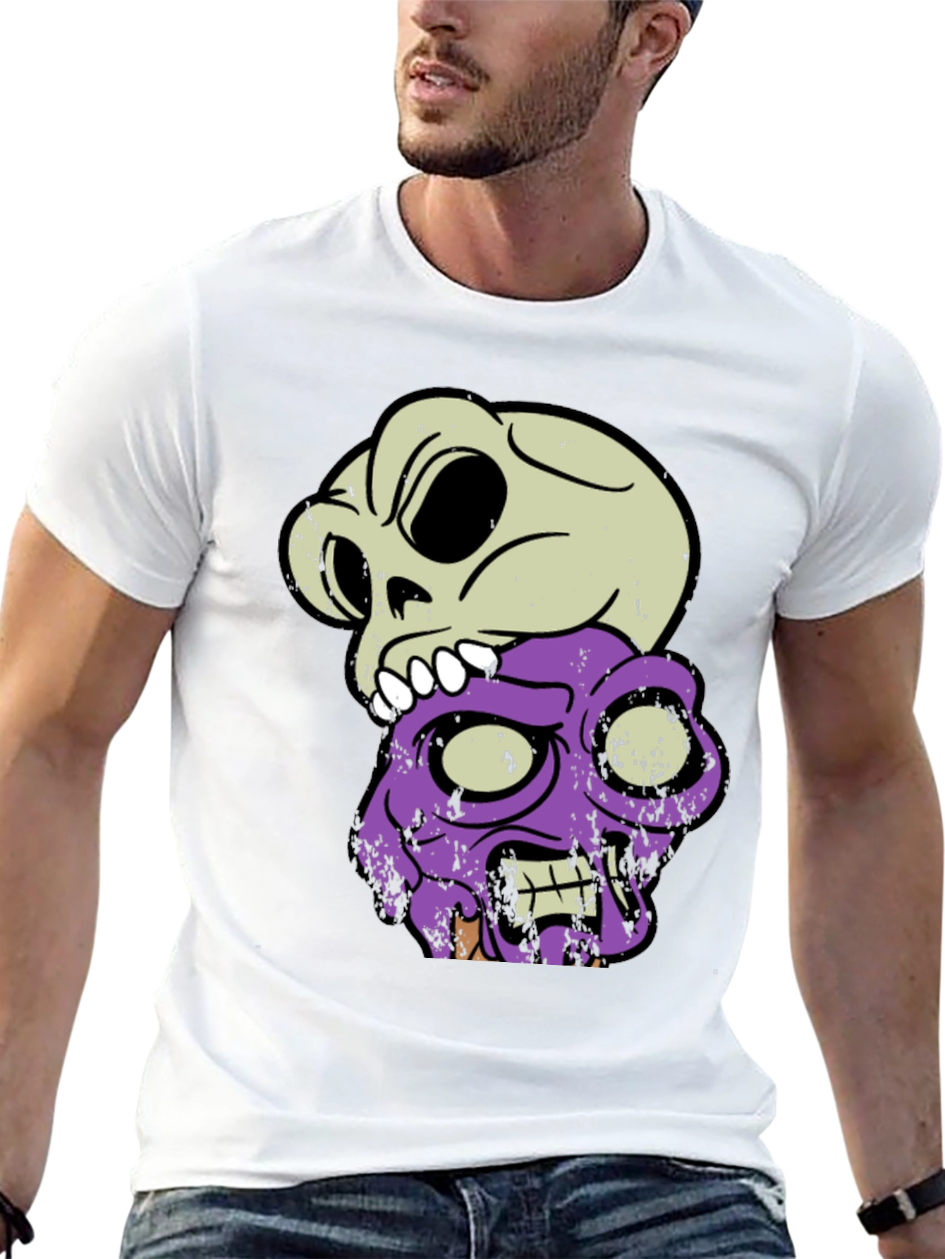 Skull & Zombie Head Graphic T-Shirt - Black