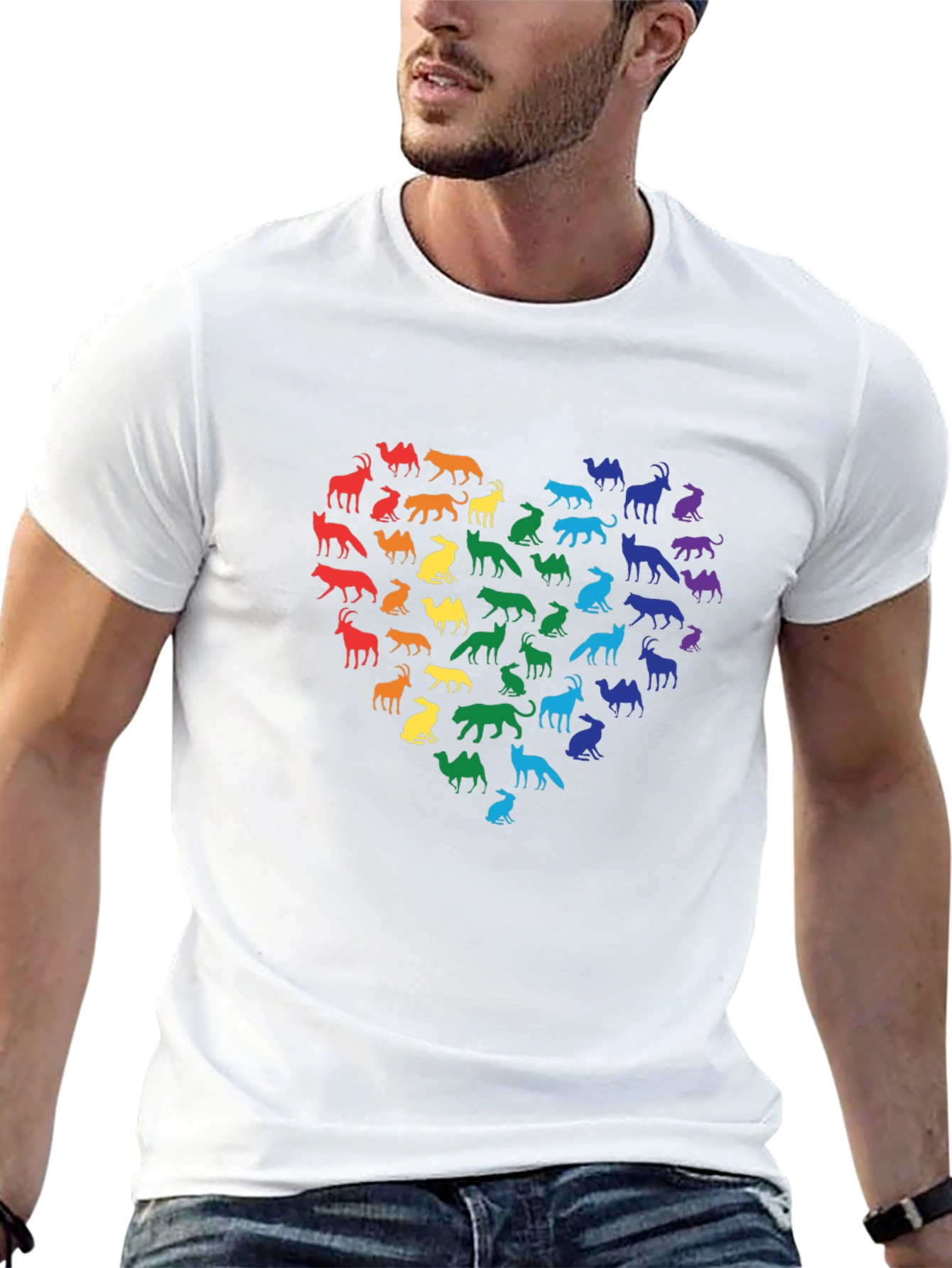 Rainbow Animal Heart Black T-Shirt