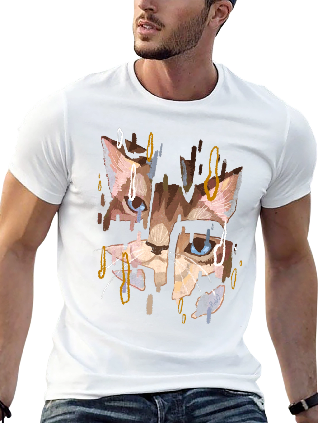 Abstract Cat Print Black T-Shirt