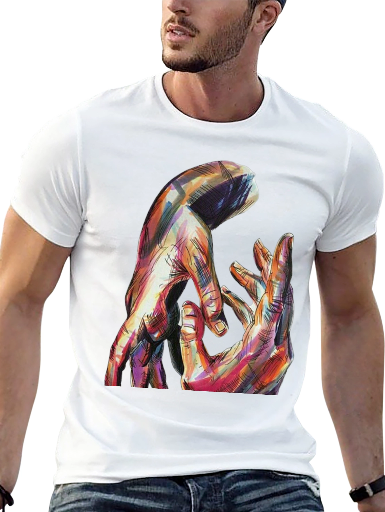 Abstract Hands Graphic Print Black T-Shirt