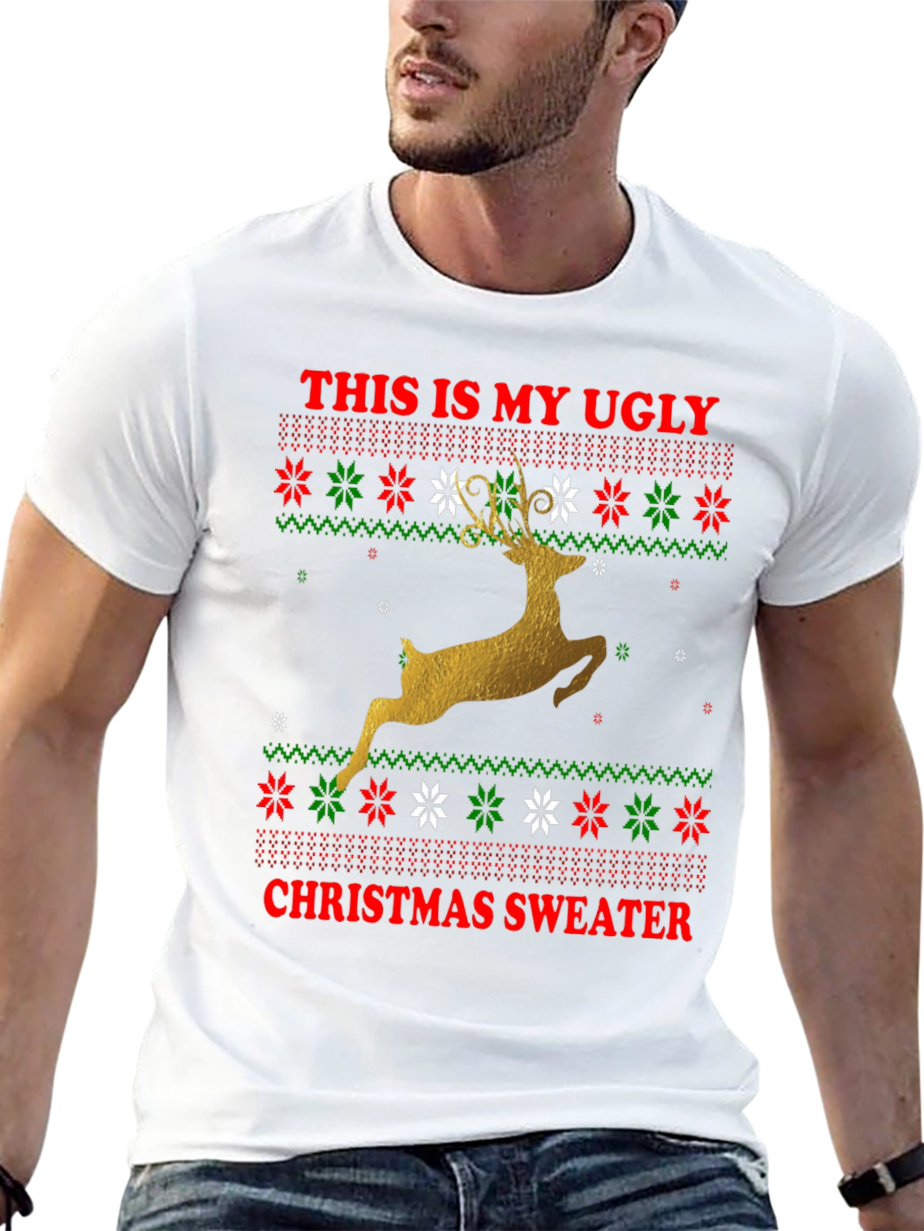 Ugly Christmas Sweater Deer Graphic Tee