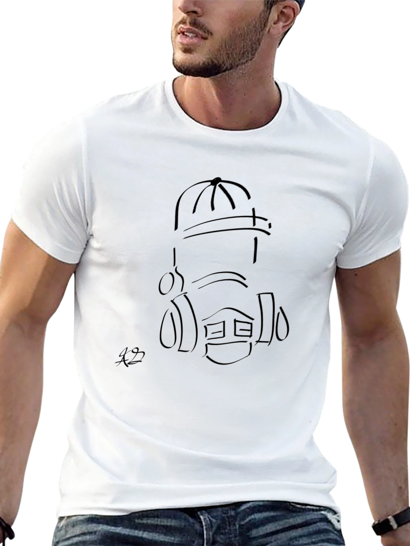 Minimalist Line Art Graphic T-Shirt - Black