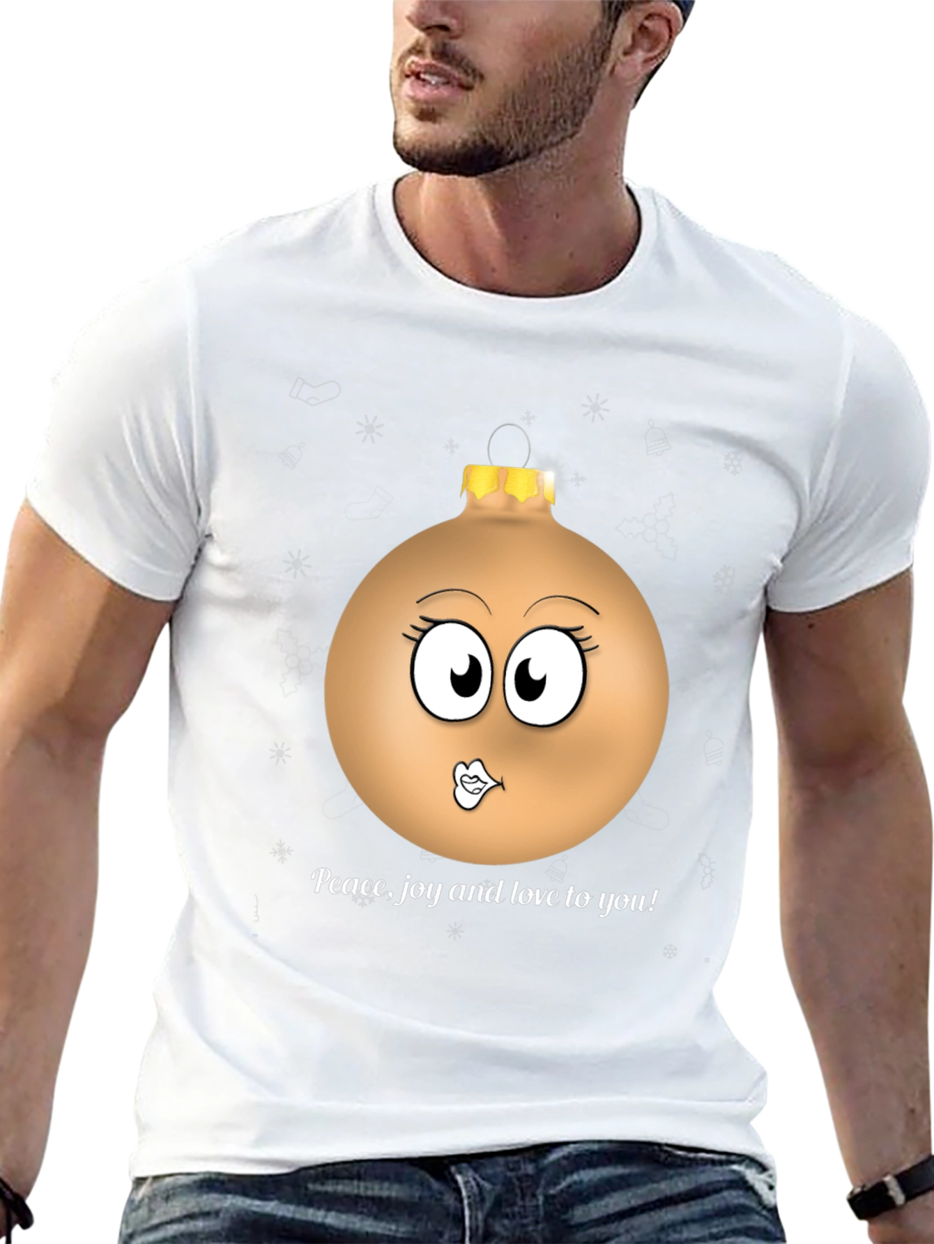 Festive Ornament Graphic Tee - Peace Joy Love