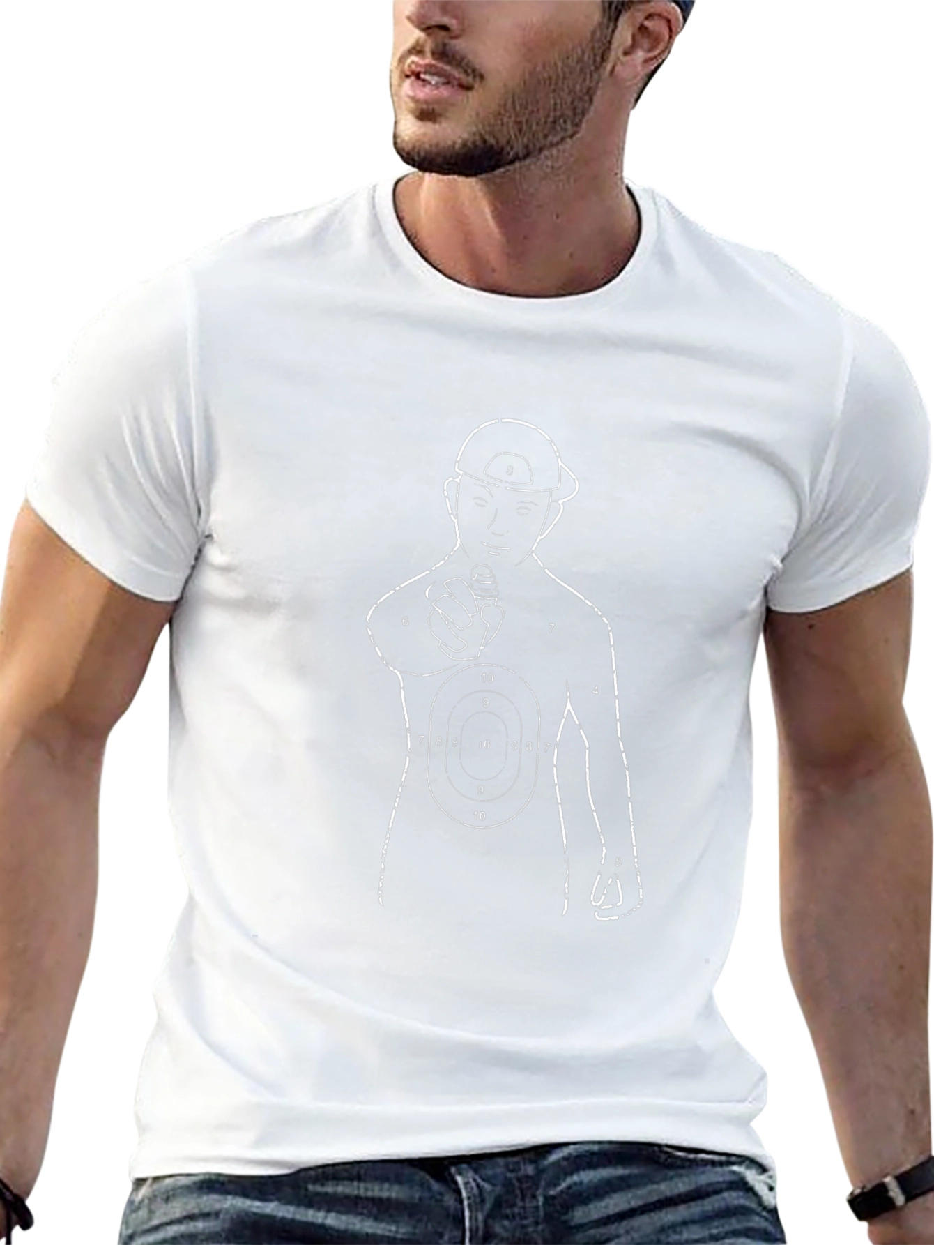 Graphic Tee: Man Holding Gun Bullseye T-Shirt