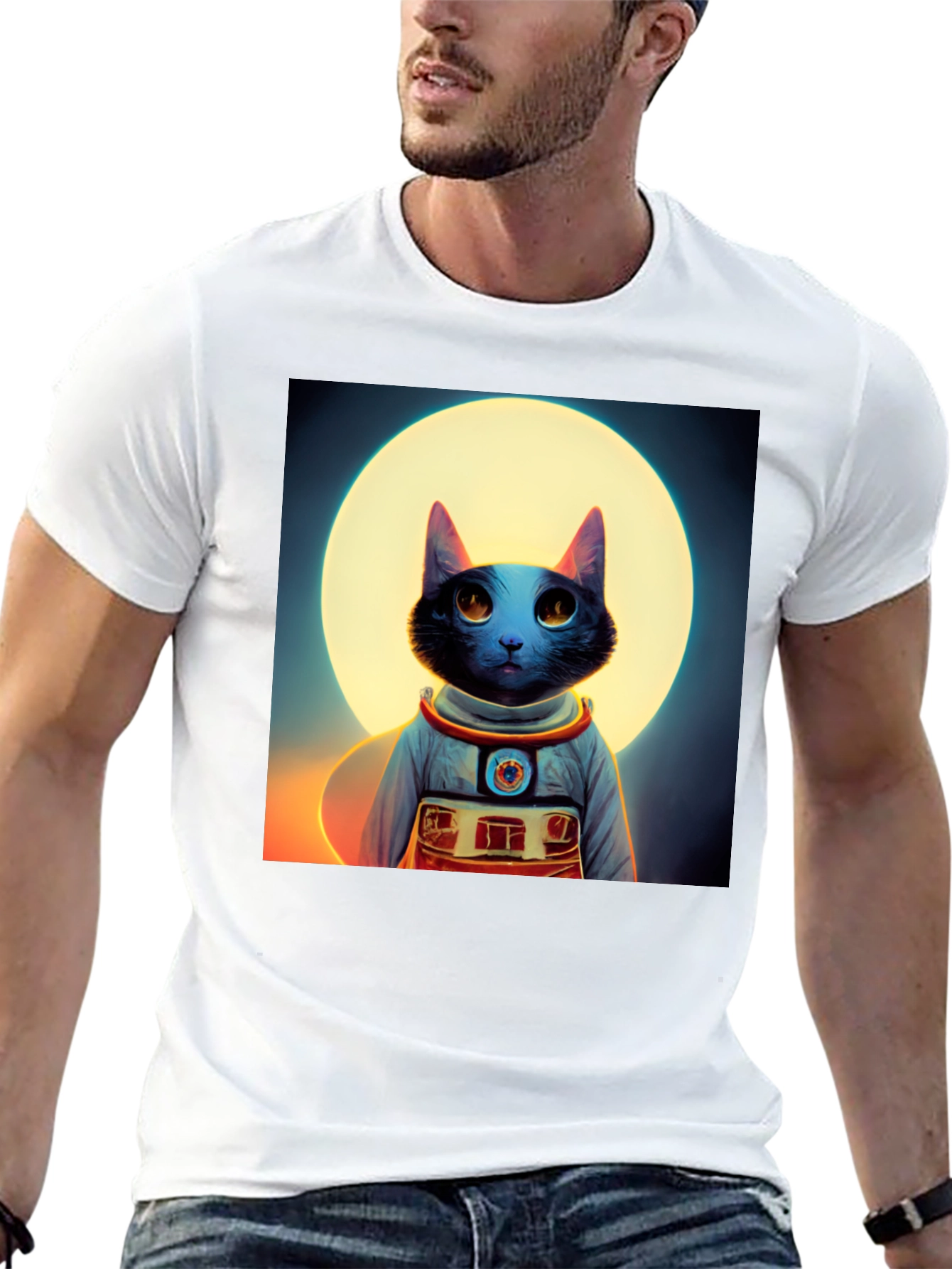 Astronaut Cat Graphic Tee - Black Cotton Blend Shirt