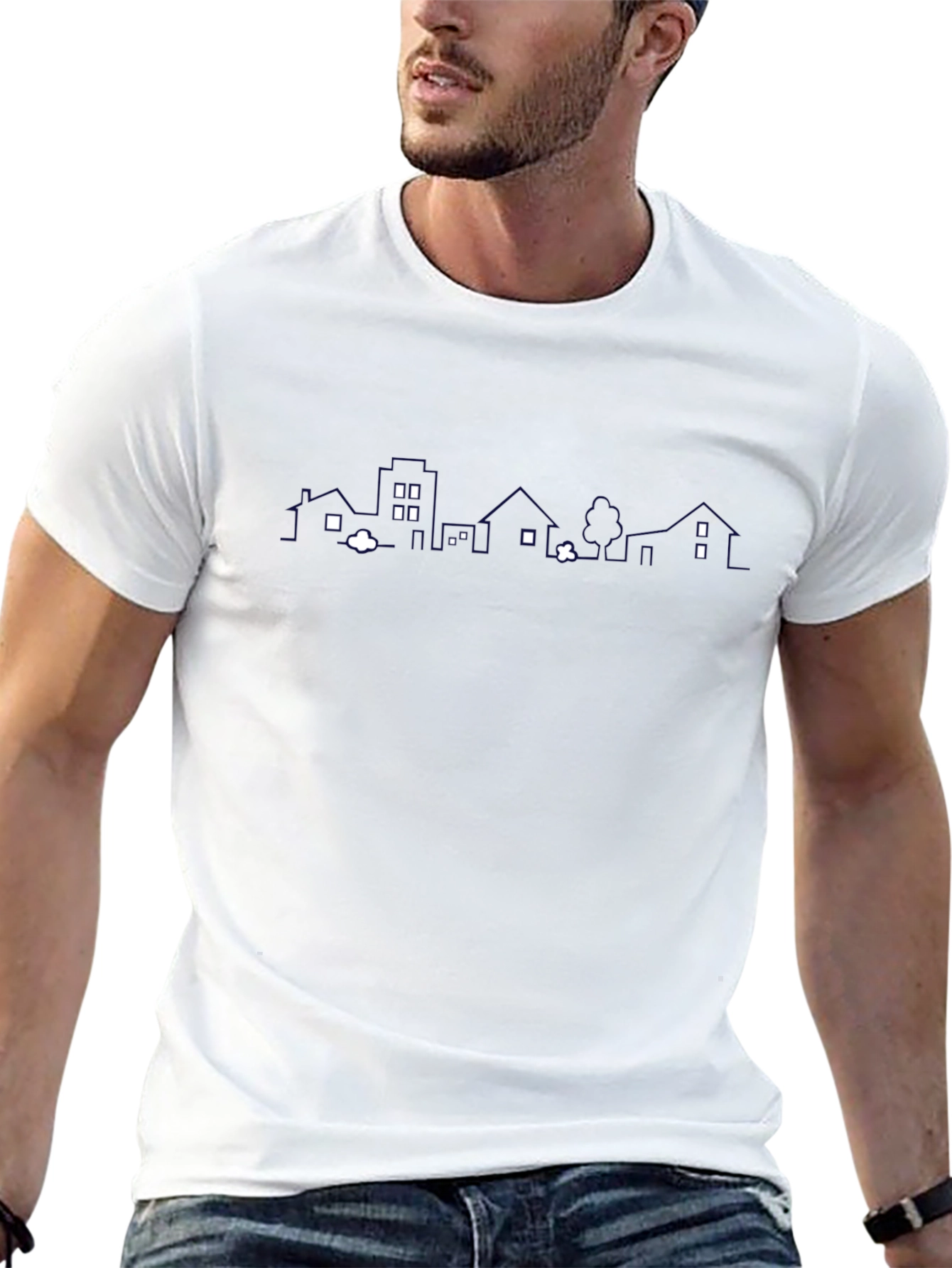 Modern Cityscape Graphic T-Shirt - Stylish Black Tee