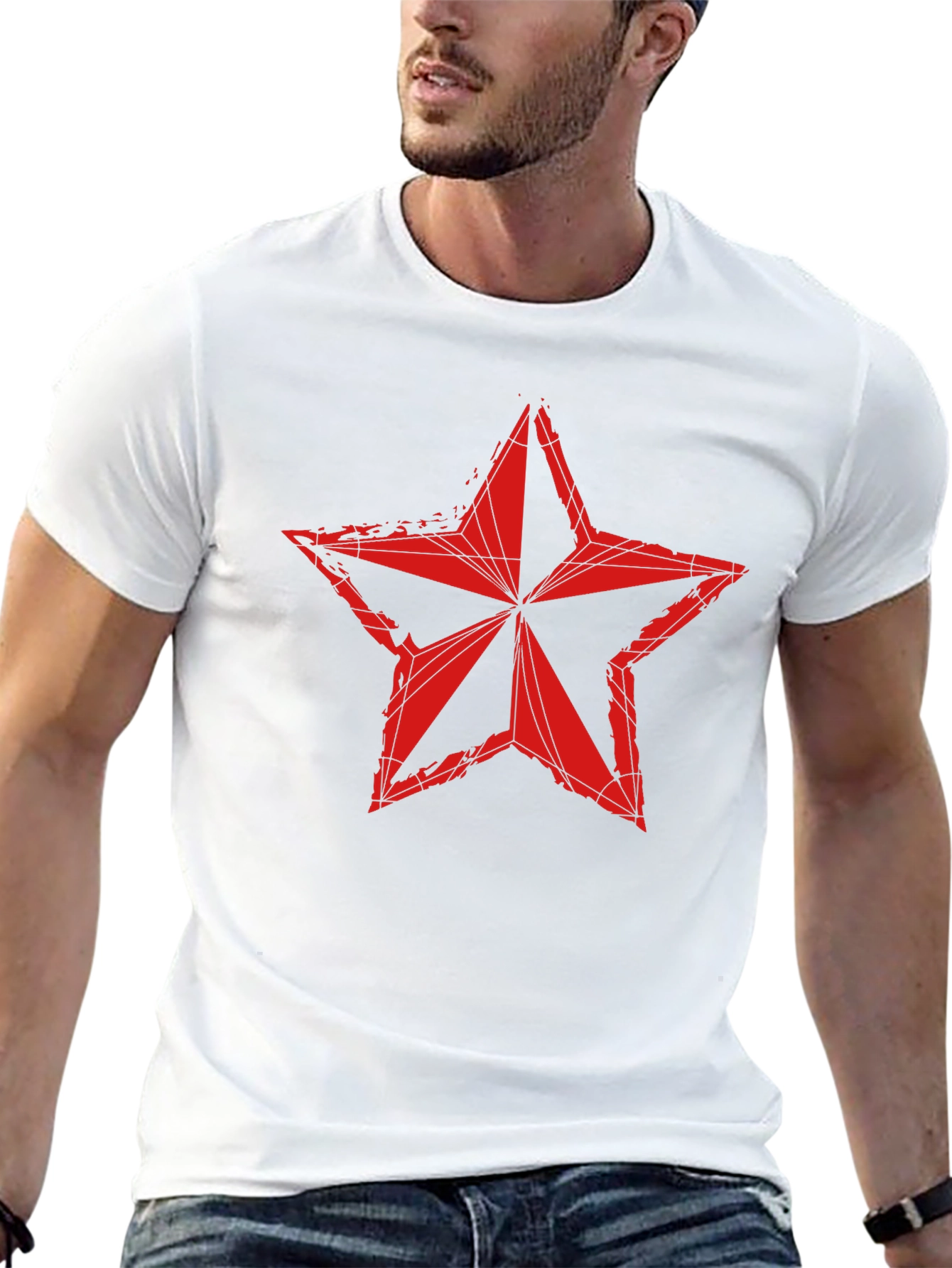 Red Star Graphic T-Shirt - Distressed Style