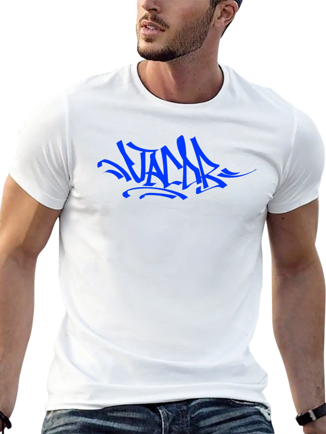Blue Graffiti Style Graphic Black T-Shirt