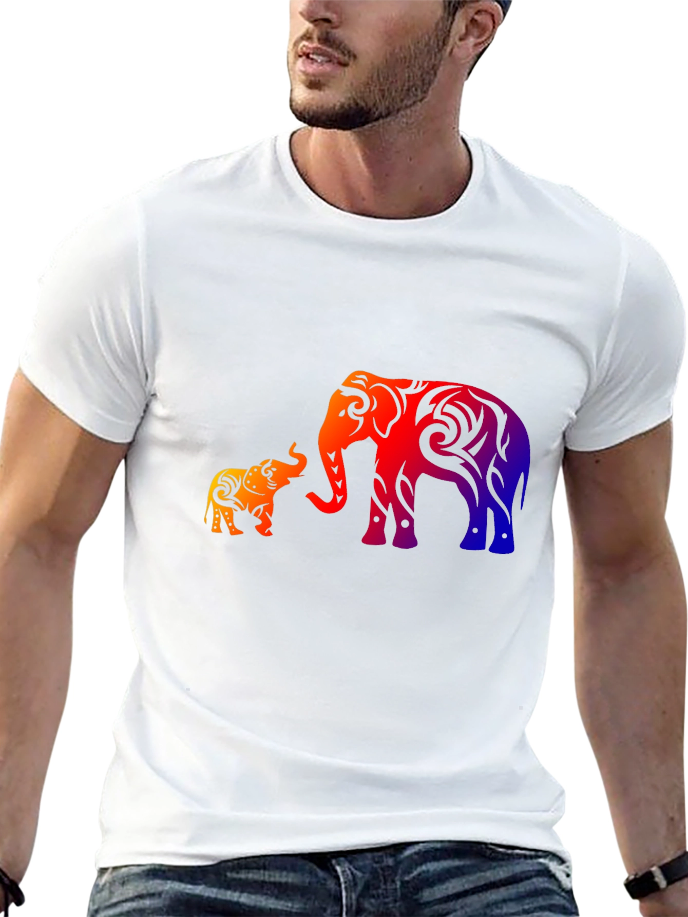Elephant Family Graphic Print Black T-Shirt
