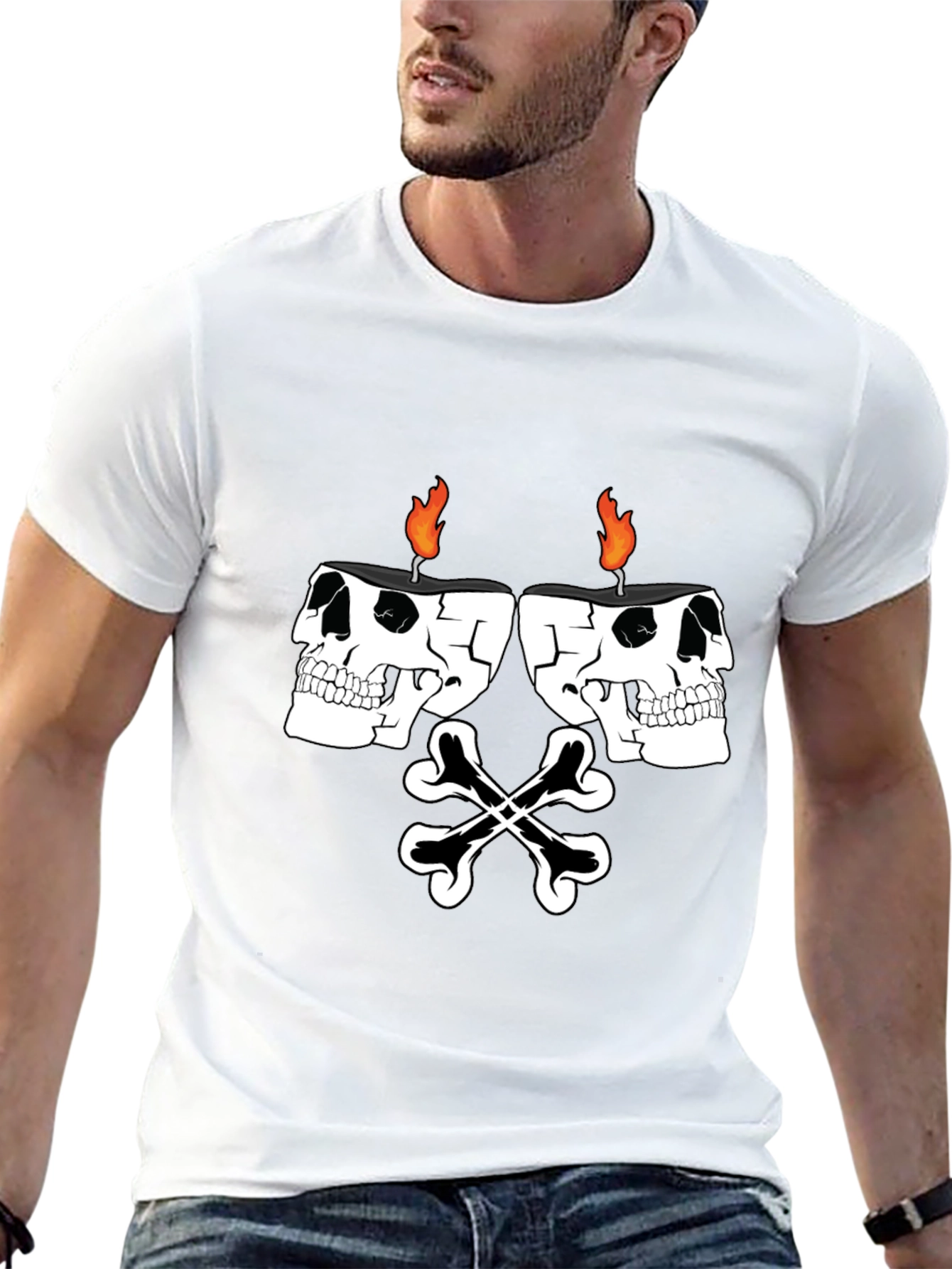 Skull Candle Bones Graphic Tee - Black