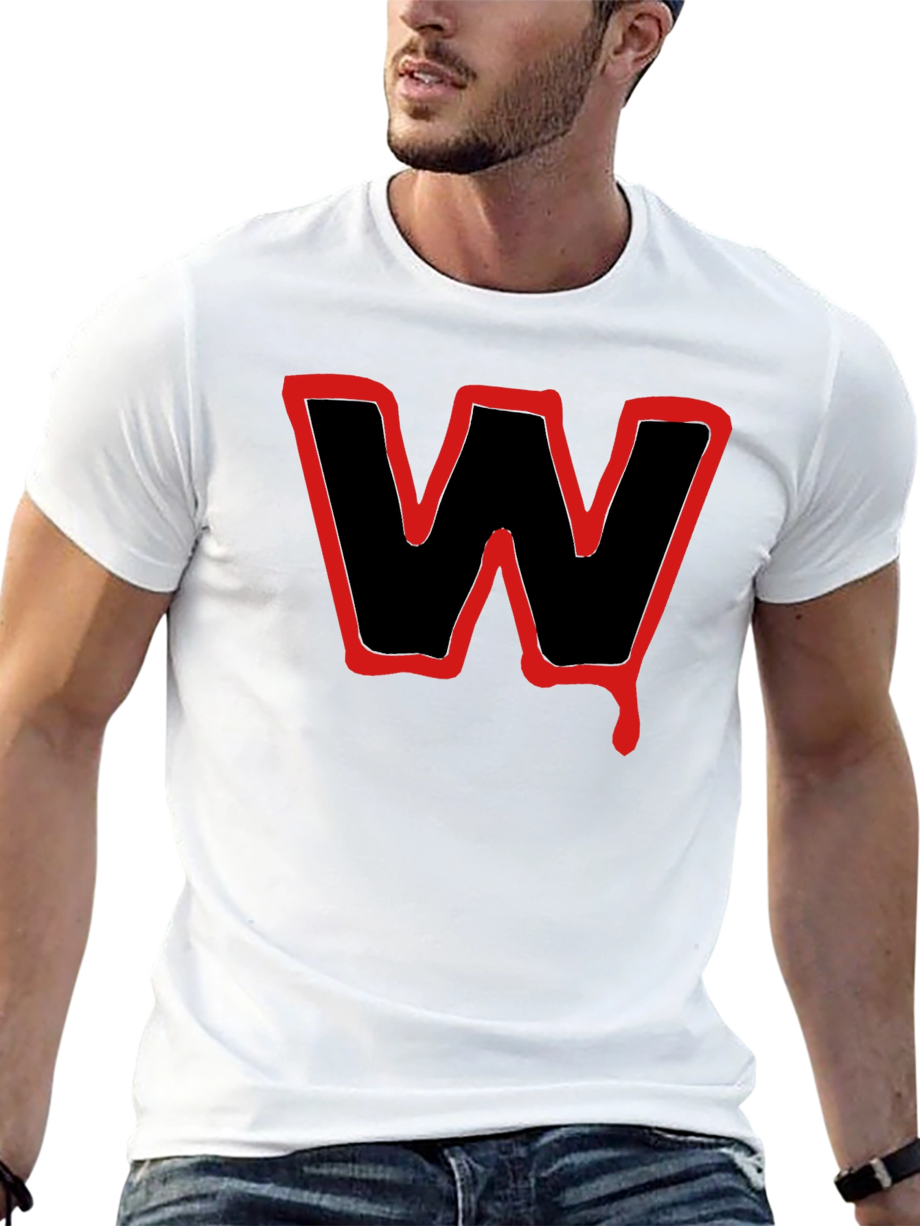 Black T-Shirt with Red W Graphic