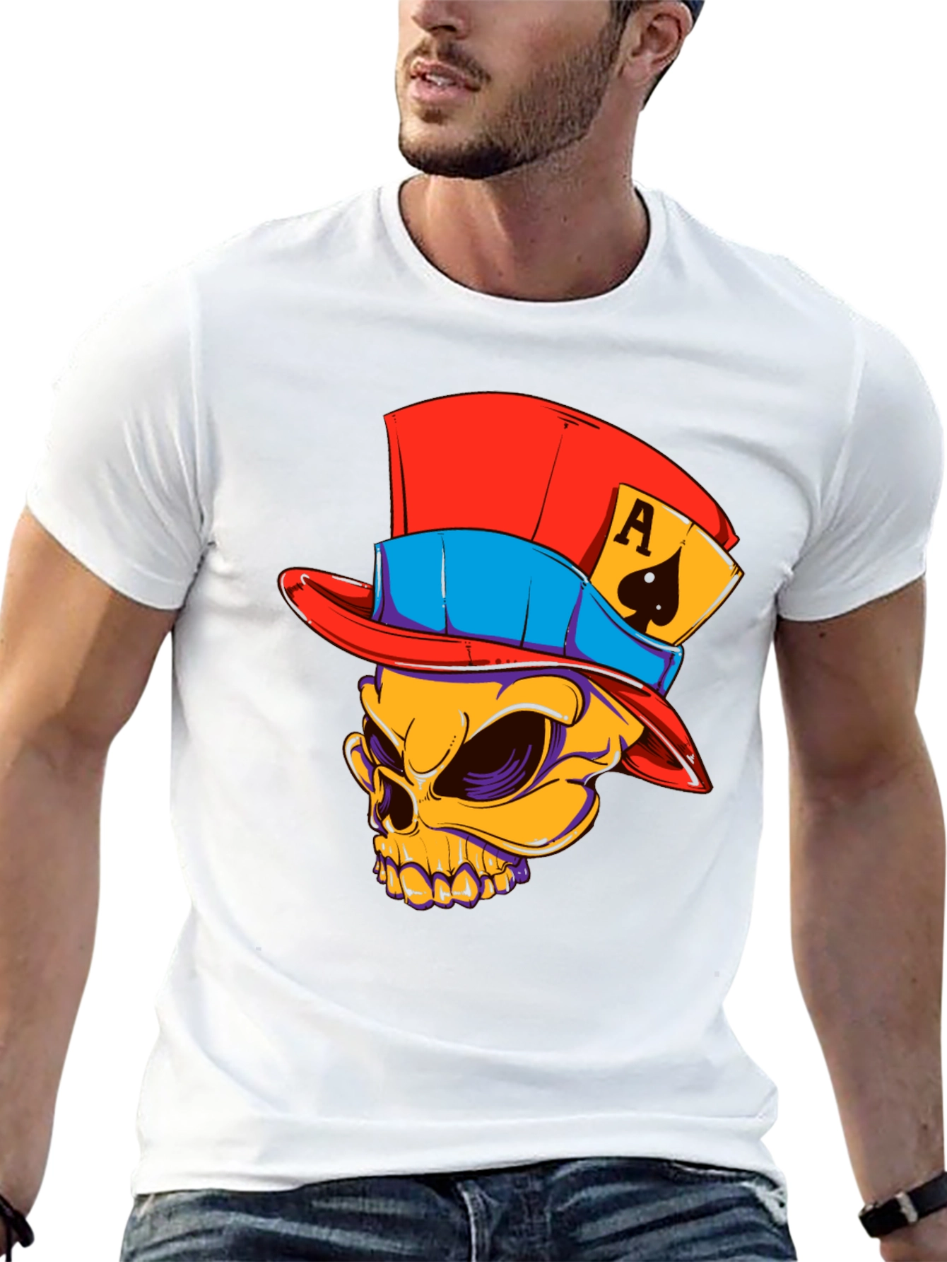 Skull Ace of Spades Hat Graphic T-Shirt
