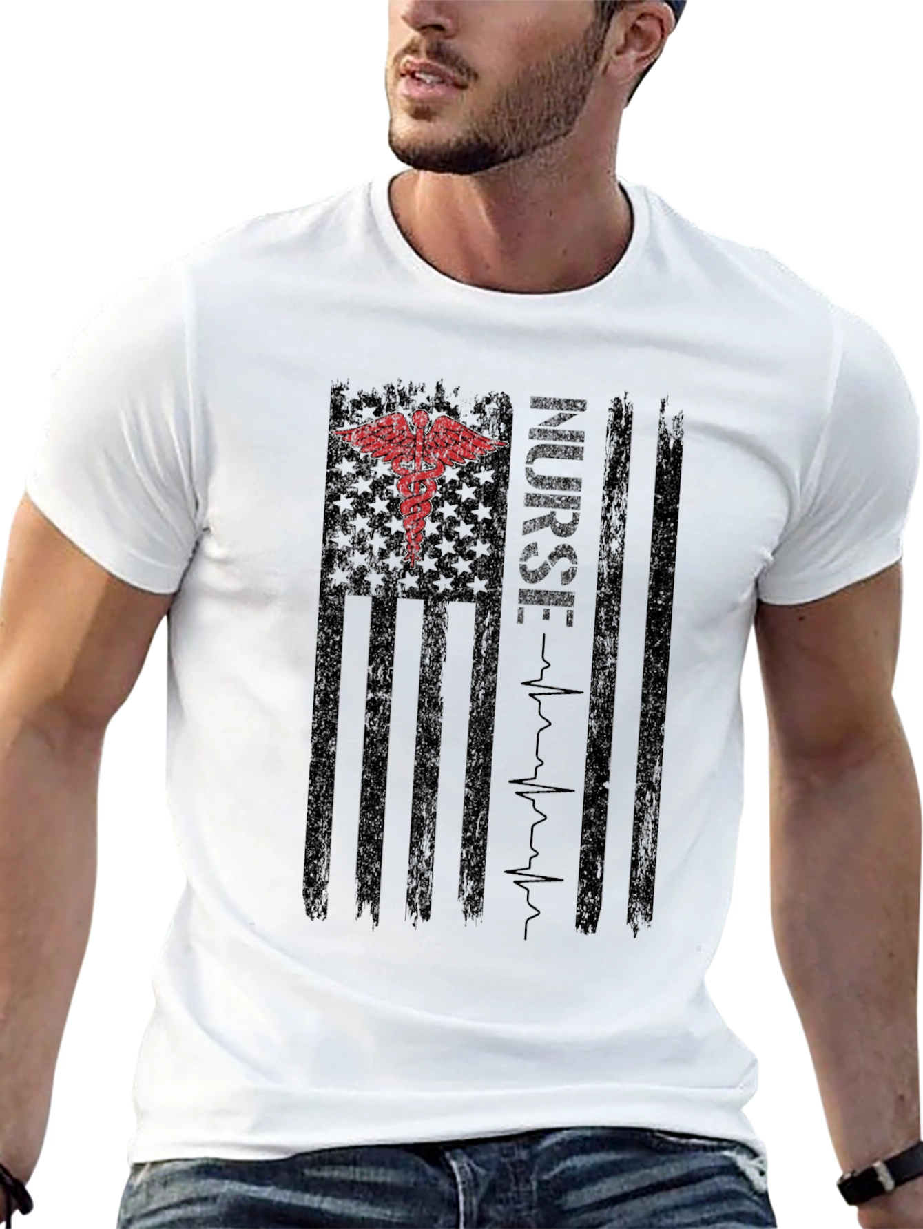 Nurse American Flag Graphic T-Shirt