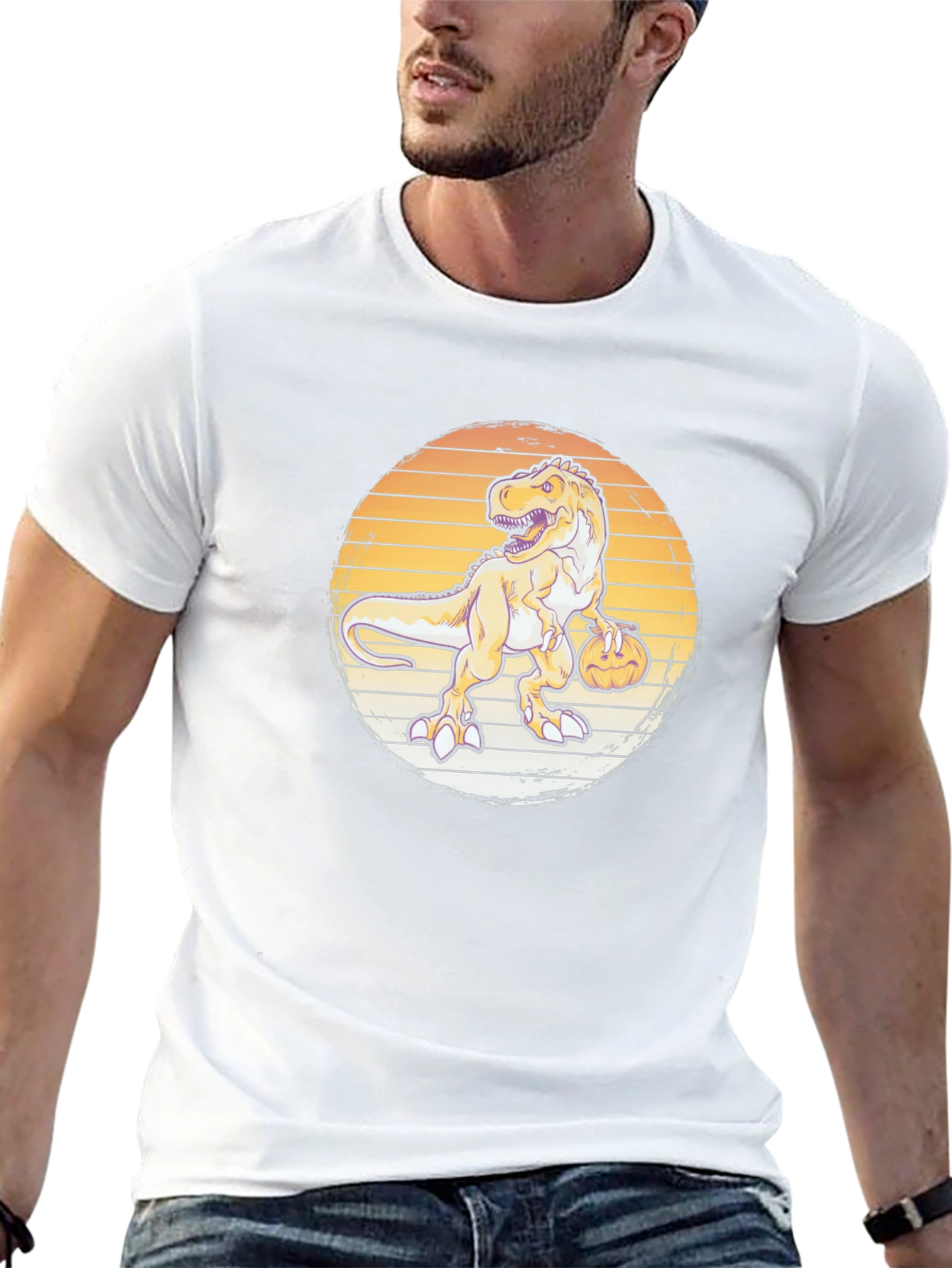 Dino Pumpkin T-Shirt - Retro Halloween Style