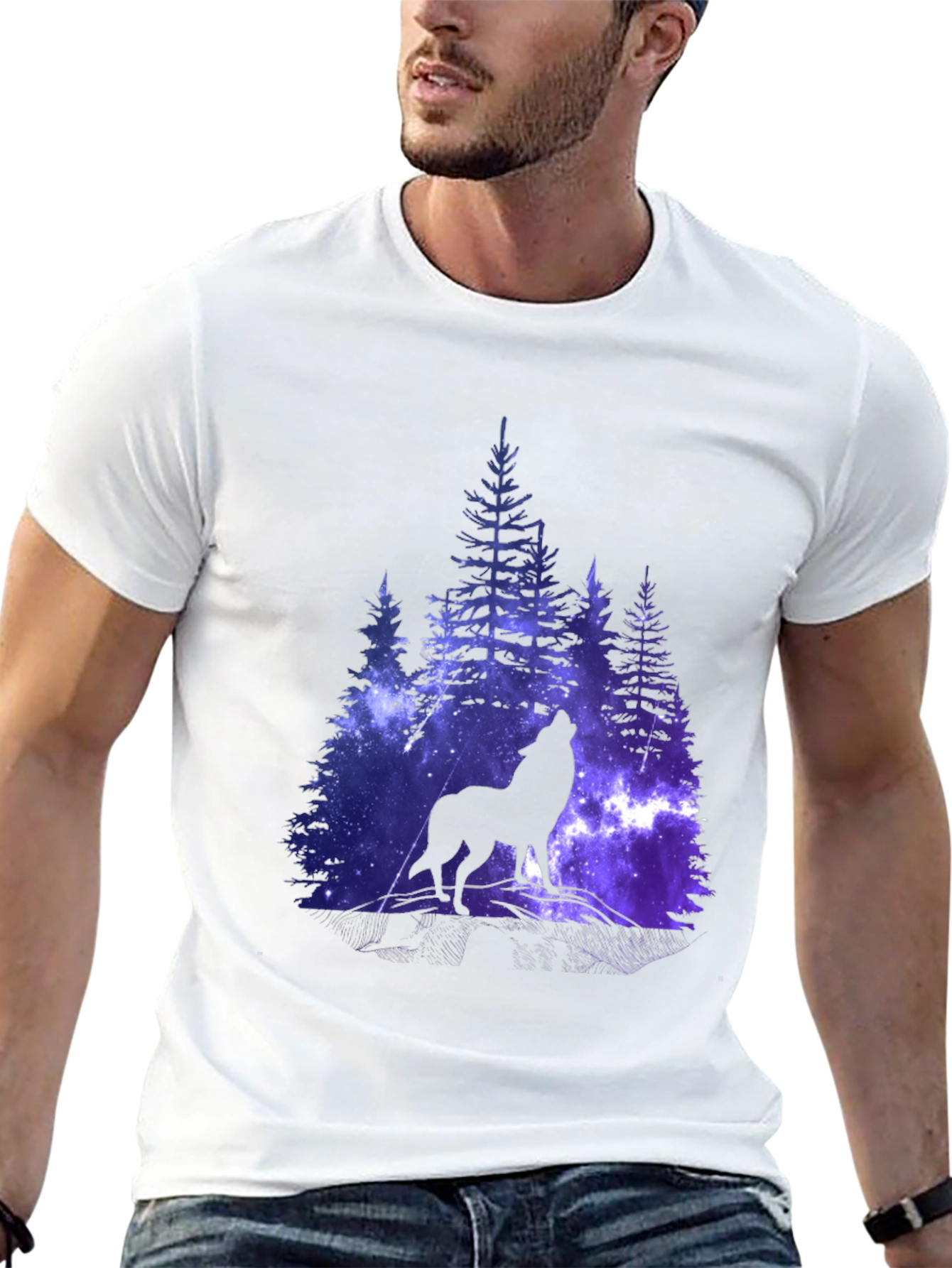 Wolf Galaxy Print Black T-Shirt