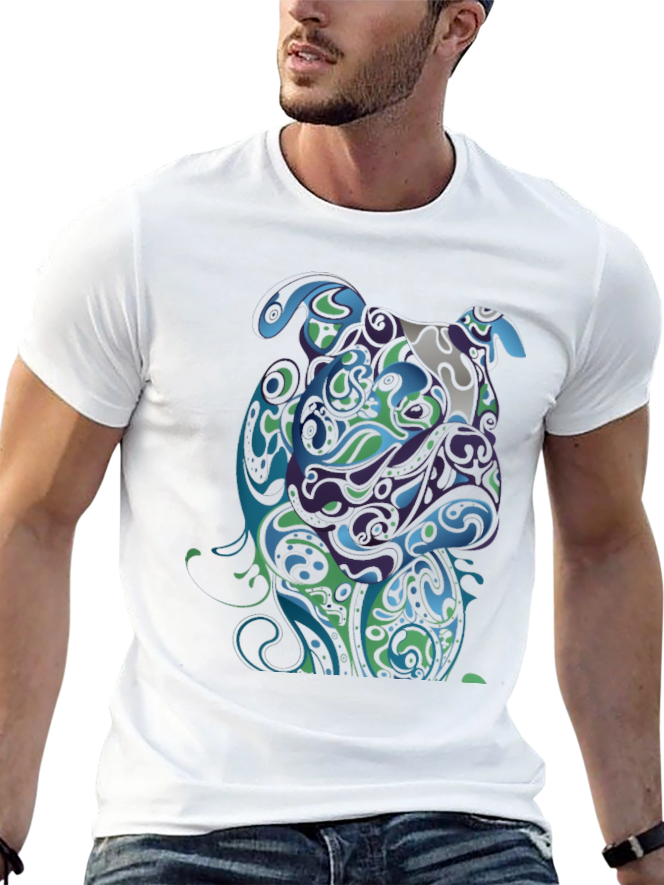 Abstract Bulldog Graphic T-Shirt - Black