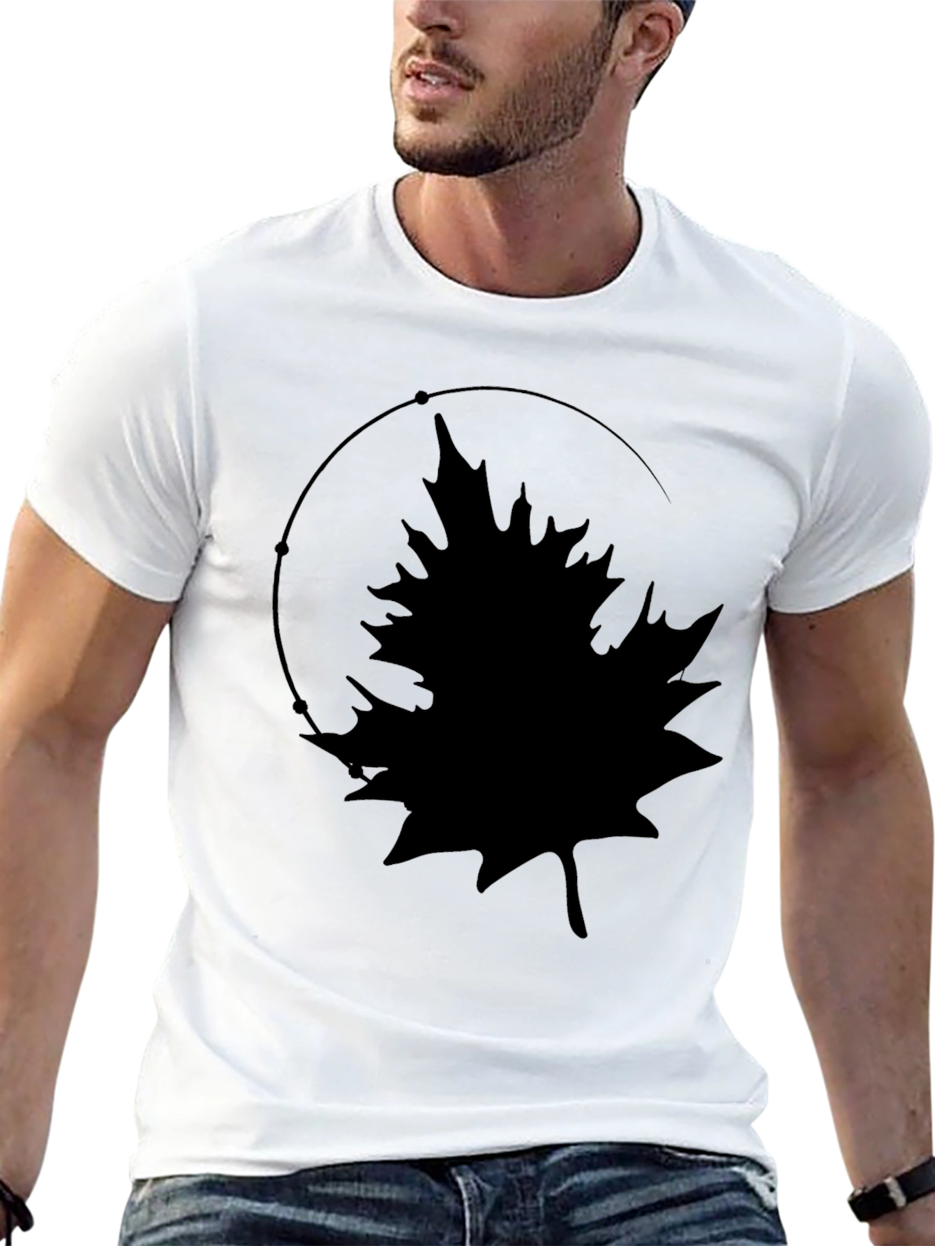 Leaf Silhouette Graphic Tee - Black Cotton Comfort