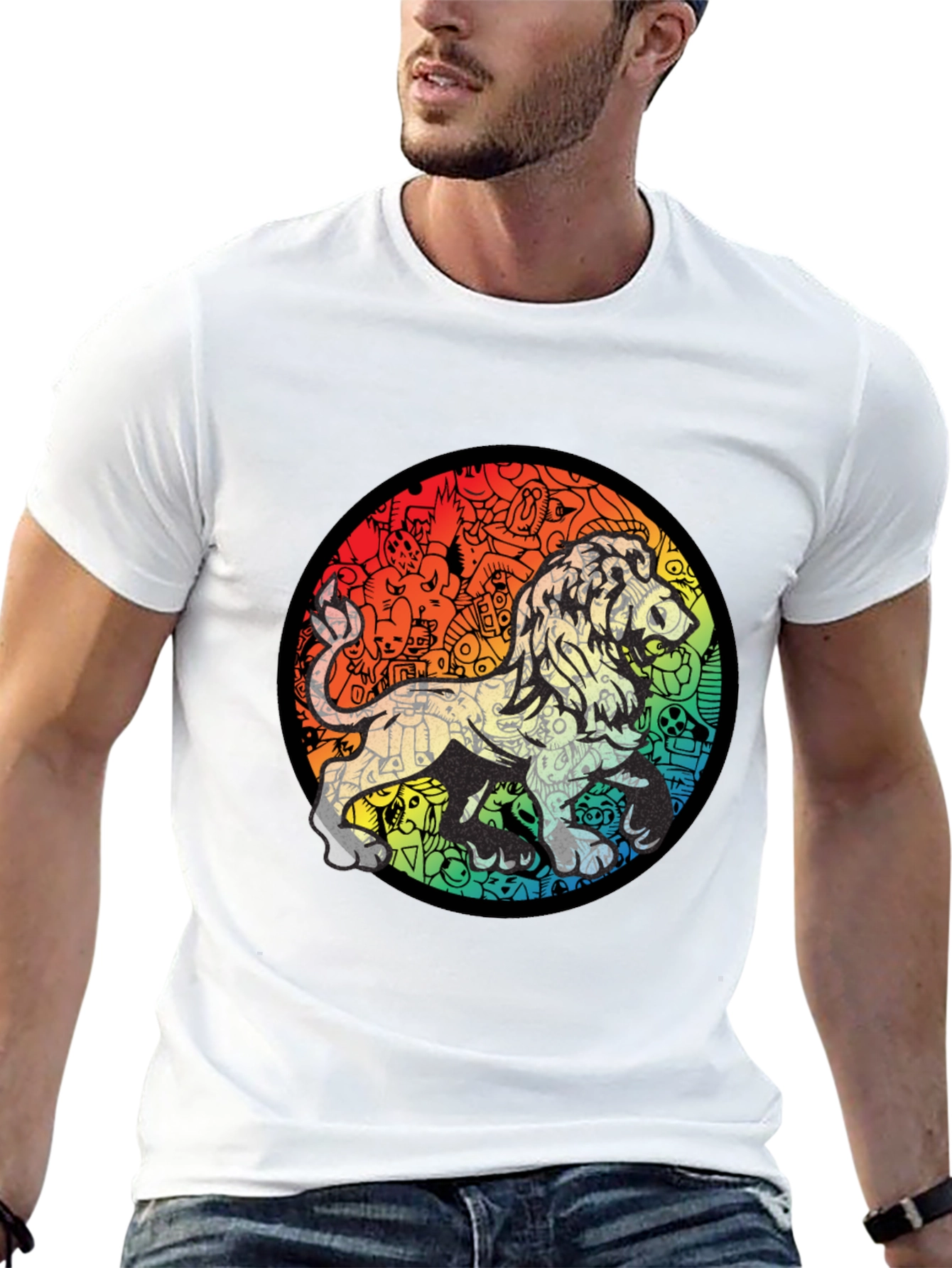 Lion Doodle Graphic Black T-Shirt