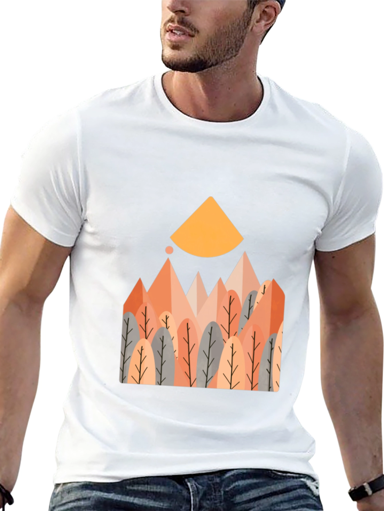 Geometric Forest Graphic Tee - Casual Style